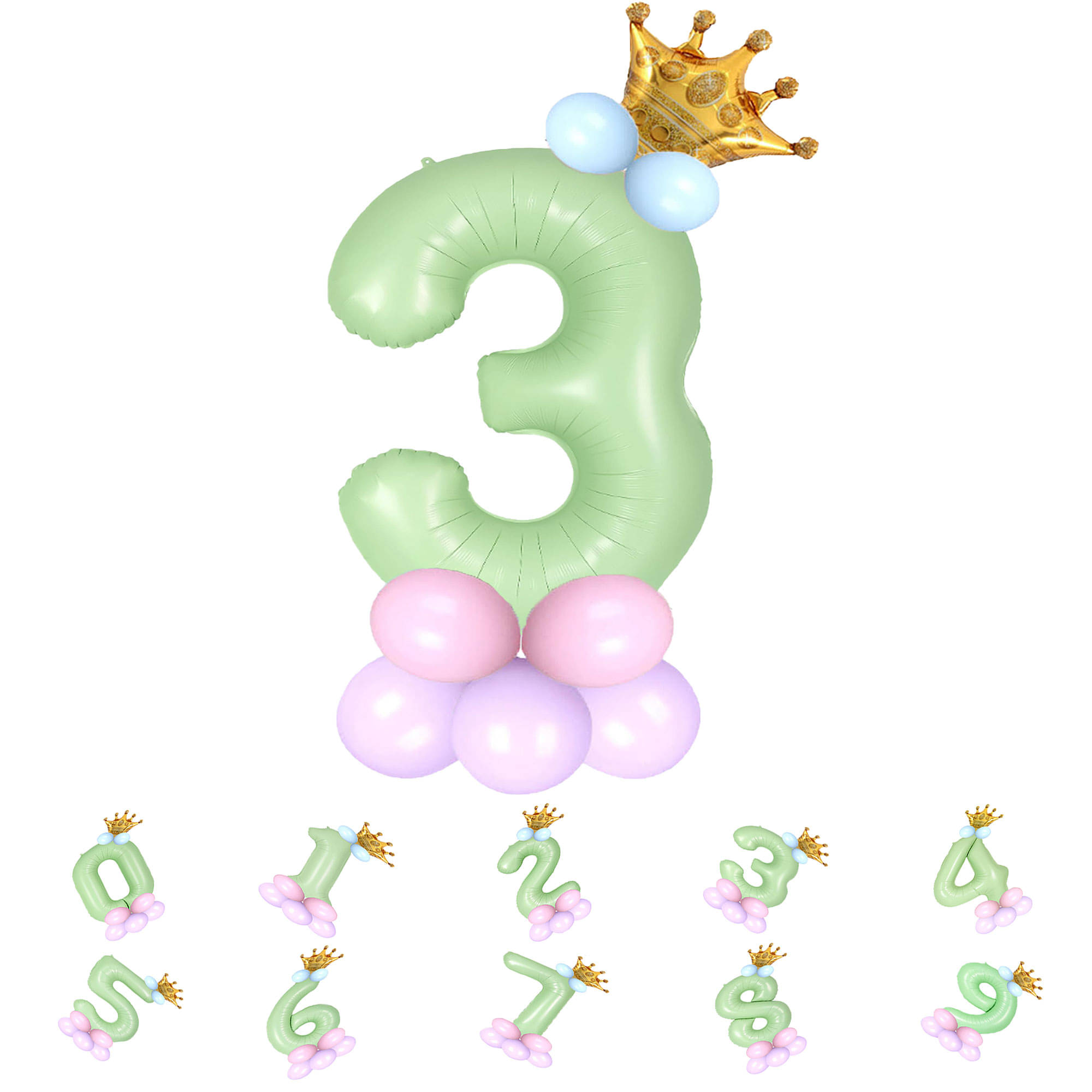     			Bubble Bells 3/Three number 32 Inch Green color Foil Number Balloon For 3rd Birthday & Anniversary, baby shower Decoration Kit, For 3 Years Kids, Girl & Boy, adults, Helium Balloon, Crown Metalic Pastel Balloons for Party birthday photoshoot (PACK OF 14)