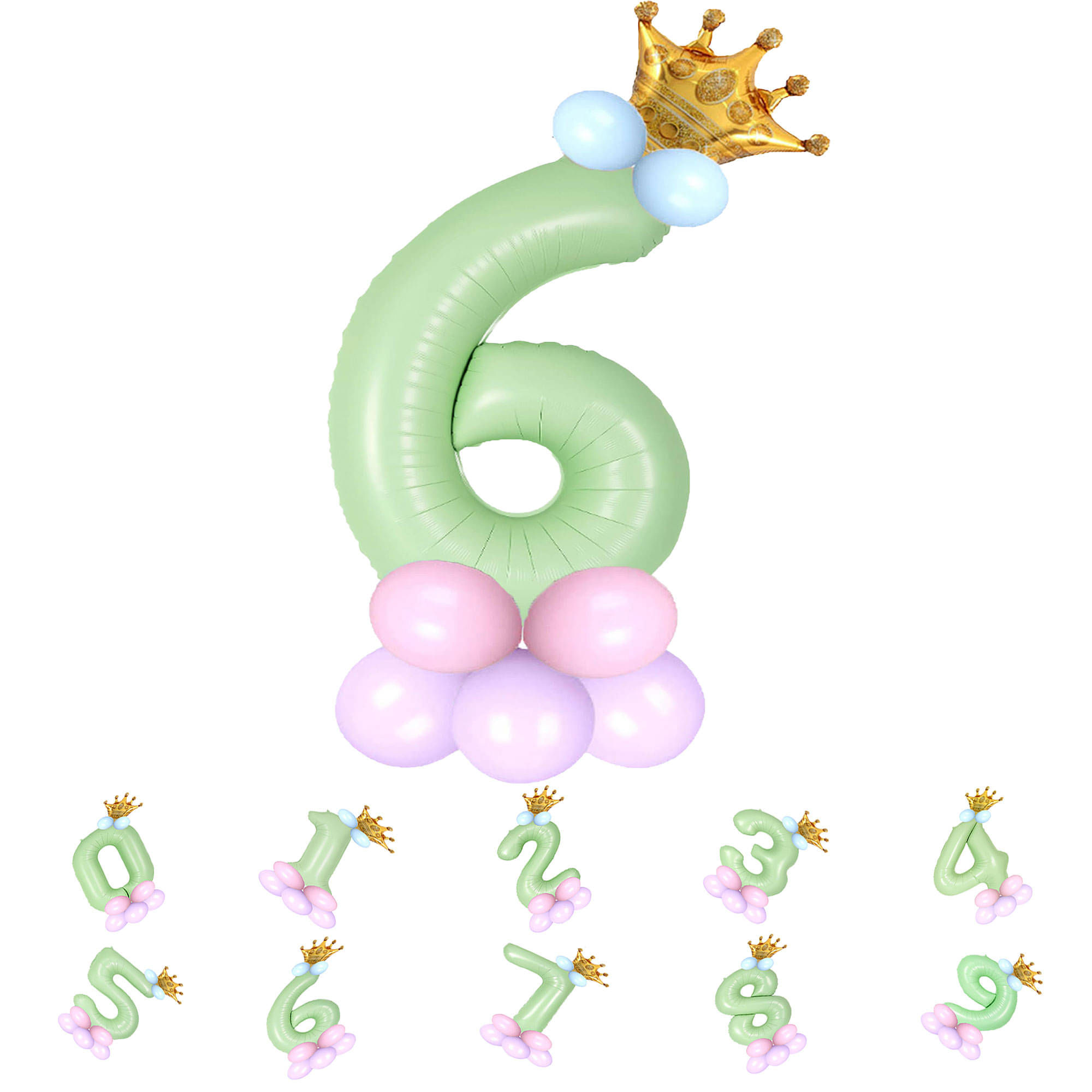     			Bubble Bells 6/Six number 32 Inch Green color Foil Number Balloon For 6th Birthday & Anniversary, baby shower Decoration Kit, For 6 Years Kids, Girl & Boy, adults, Helium Balloon, Crown Metalic Pastel Balloons for Party birthday photoshoot ( PACK OF 14 )
