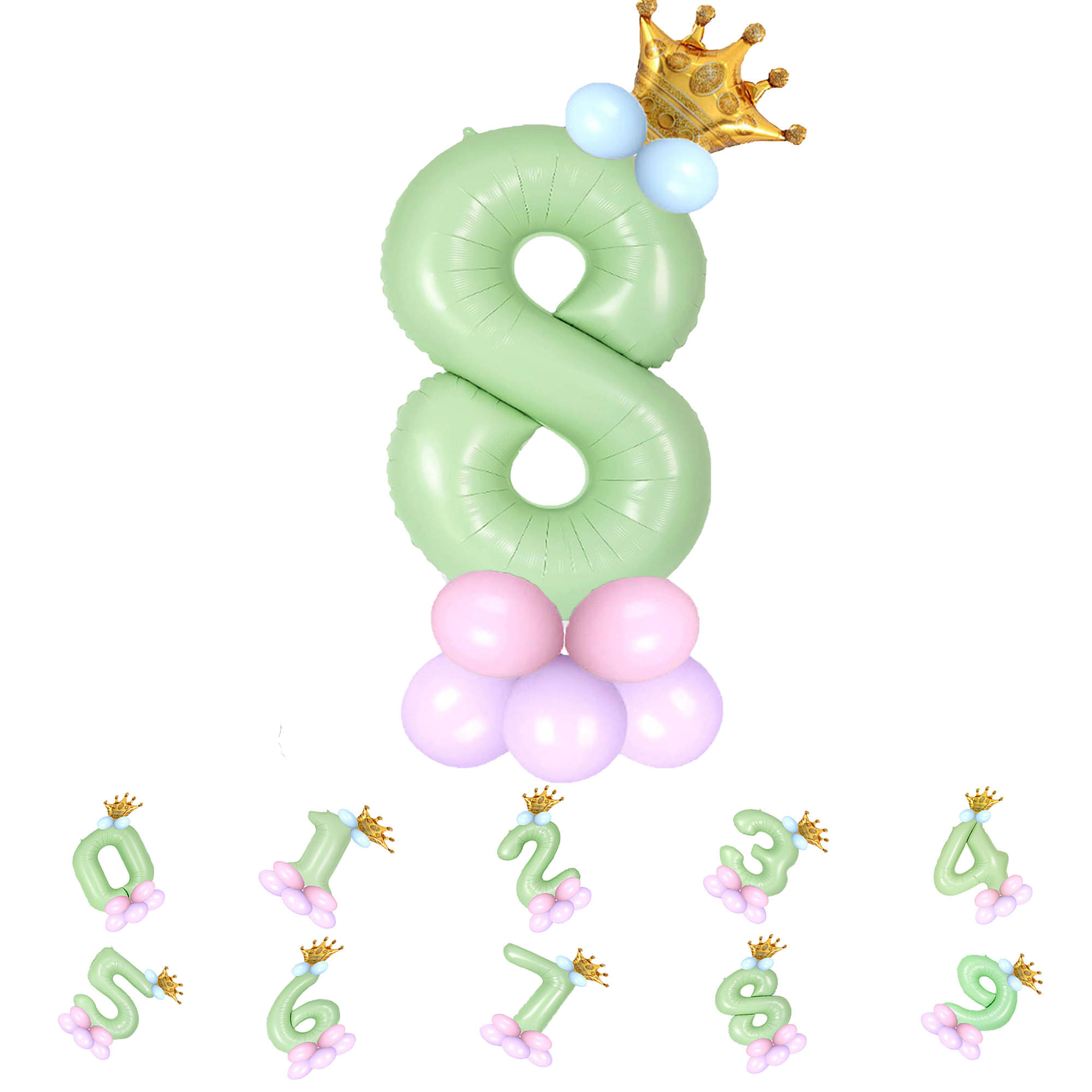     			Bubble Bells 8/Eight number 32 Inch Green color Foil Number Balloon For 8th Birthday & Anniversary, baby shower Decoration Kit, For 8 Years Kids, Girl & Boy, adults, Helium Balloon, Crown Metalic Pastel Balloons for Party birthday photoshoot ( PACK OF 14 )
