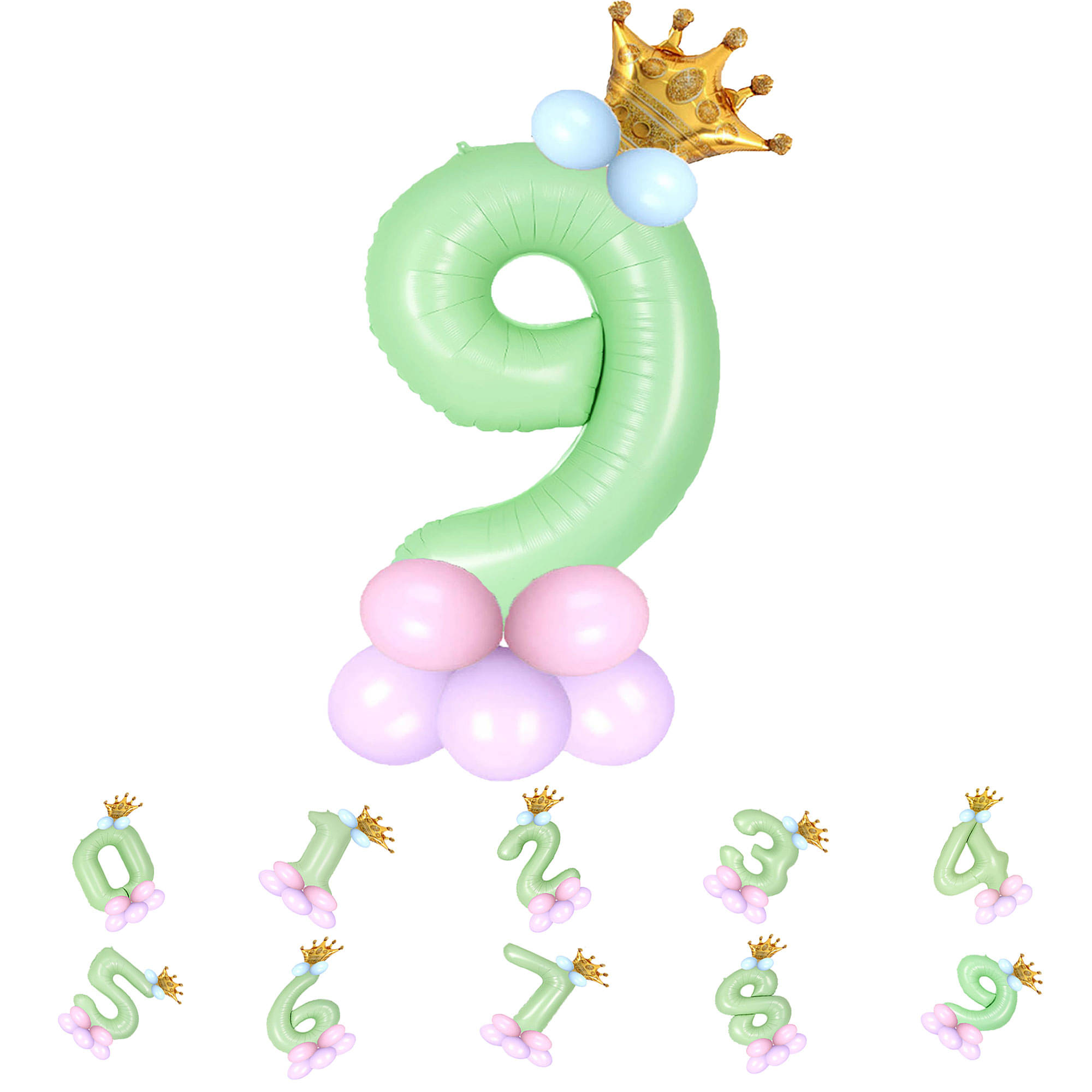    			Bubble Bells 9/Nine number 32 Inch Green color Foil Number Balloon For 9th Birthday & Anniversary, baby shower Decoration Kit, For 9 Years Kids, Girl & Boy, adults, Helium Balloon, Crown Metalic Pastel Balloons for Party birthday photoshoot ( PACK OF 14 )