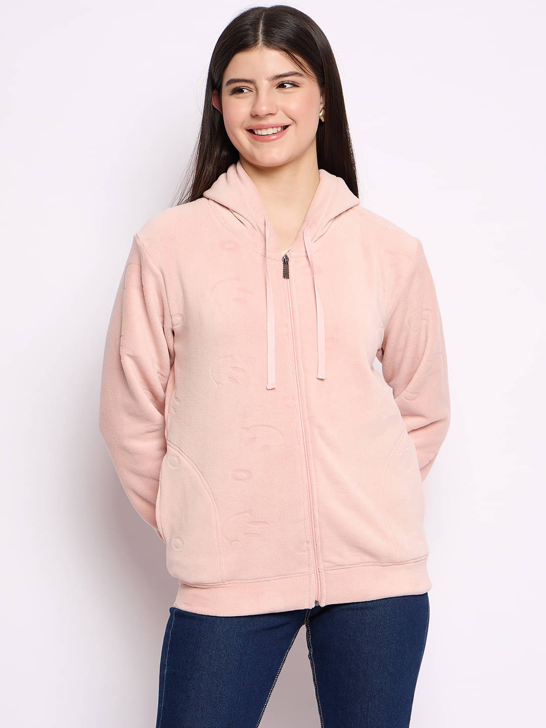 Camey Women Fleece Hooded Sweatshirt ( Pink )     			Camey Women Fleece Hooded Sweatshirt ( Pink )