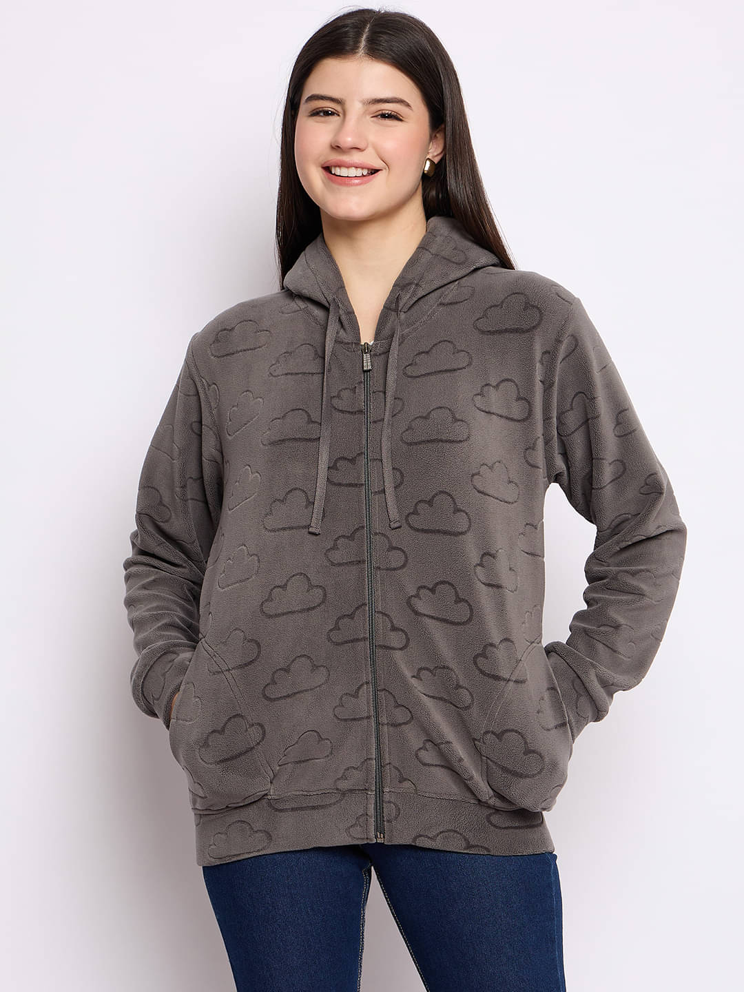     			Camey Fleece Women's Hooded Sweatshirt ( Grey )