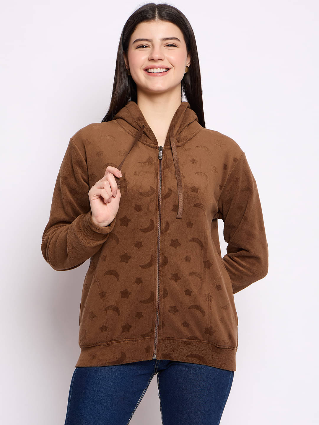 Camey Women Fleece Hooded Sweatshirt ( Brown ) Camey Women Fleece Hooded Sweatshirt ( Brown )