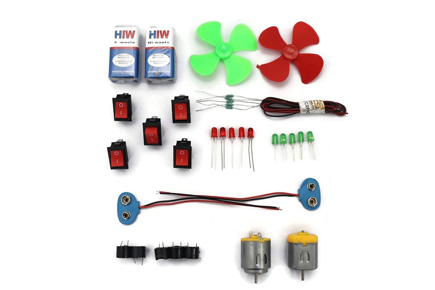     			DIY Science Project Electronic Kit – DC Motors, Propellers, LEDs, Switches, Buzzers, Wires & Battery Clips for School Robotics & Hobby Experiments (20+ Pieces, Multi-Color)