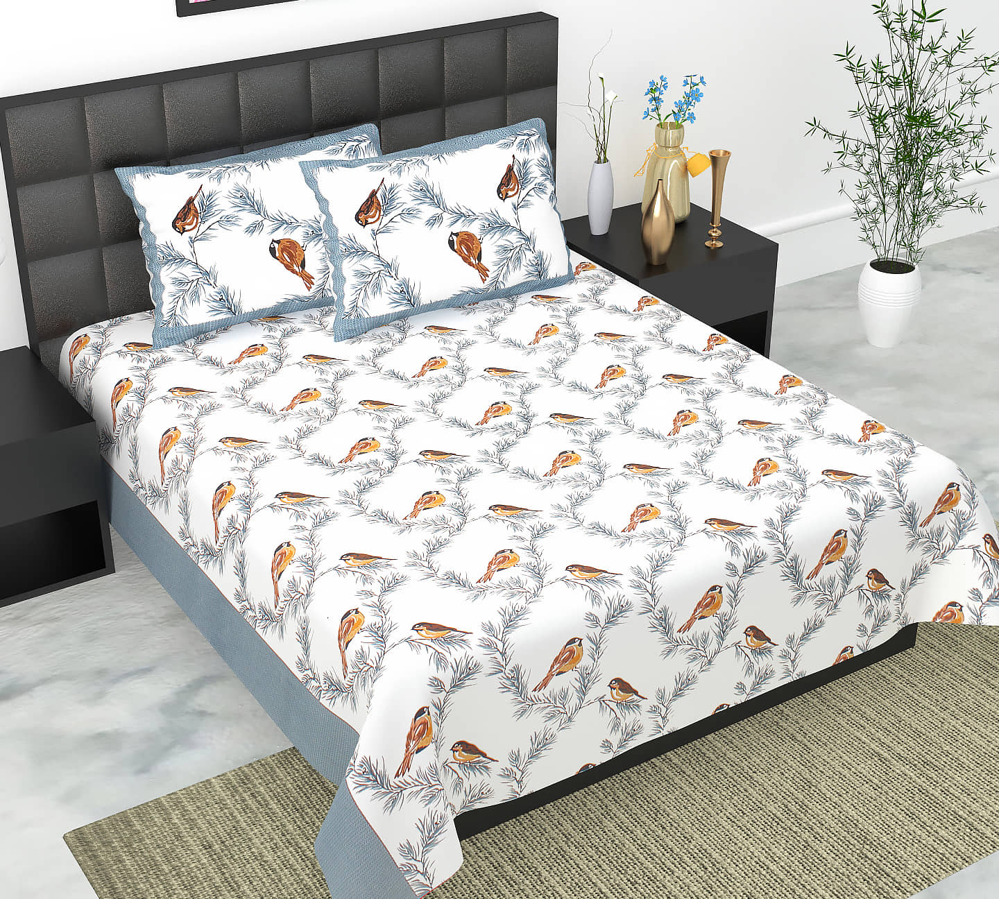 Dgsm Craft Cotton 1 Double Queen Bedsheet with 2 Pillow Covers ( Multicolor )