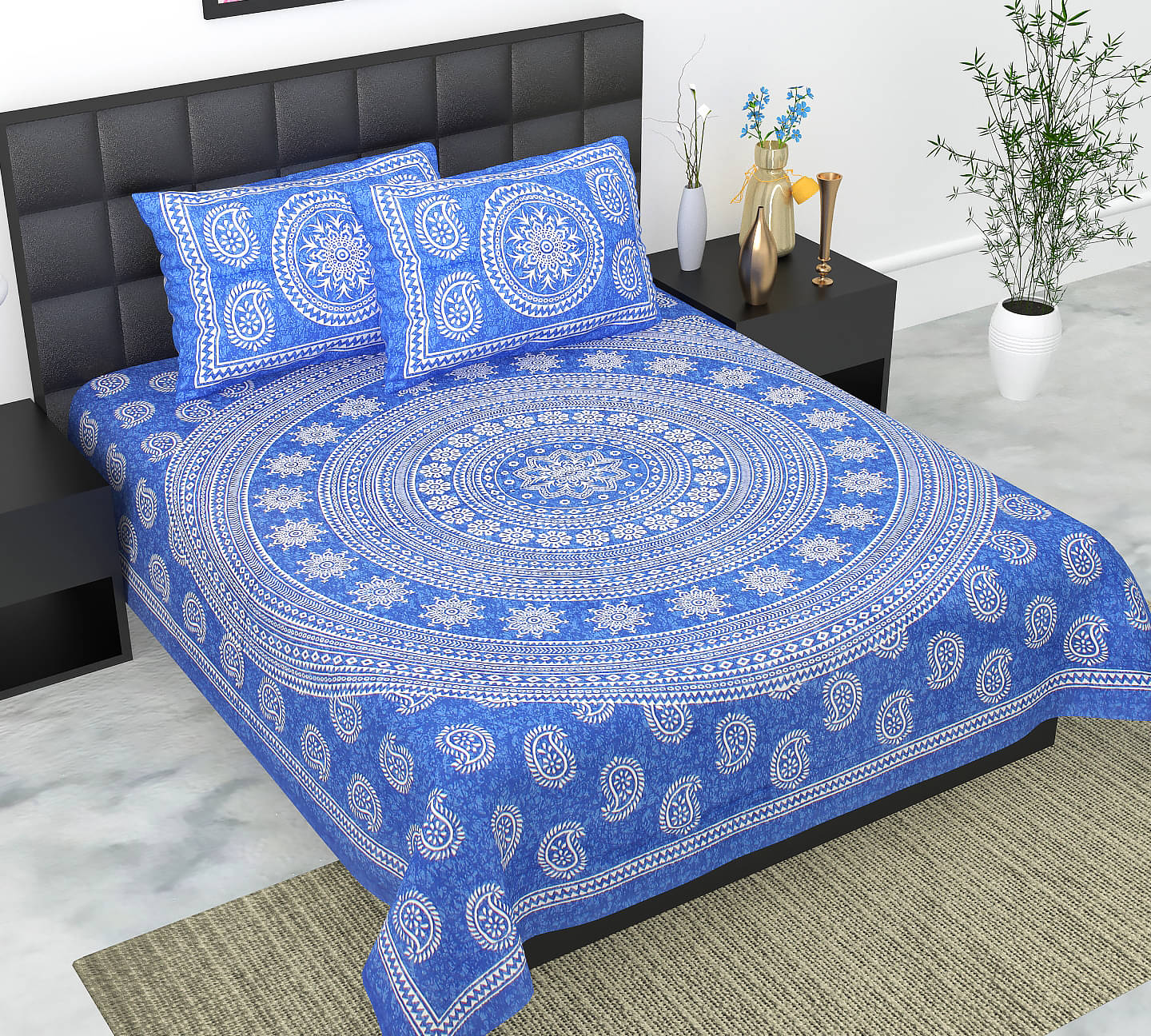     			Dgsm Craft Cotton 1 Double Queen Bedsheet with 2 Pillow Covers ( Blue )