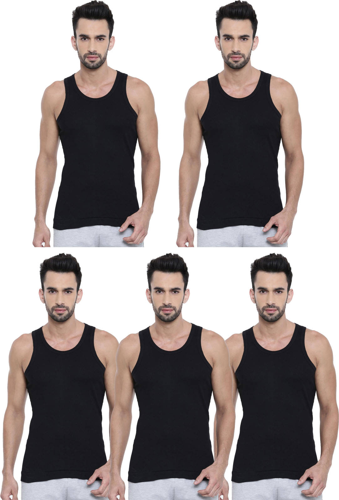 Dixcy Scott Pack of 5 Cotton Basic Vest For Men ( Black ) Dixcy Scott Pack of 5 Cotton Basic Vest For Men ( Black )