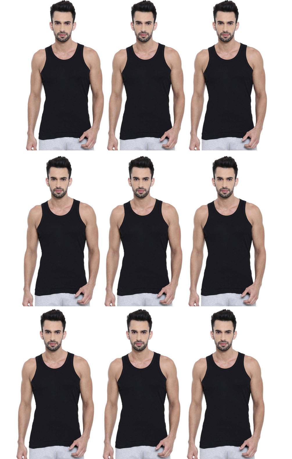     			Dixcy Scott Pack of 9 Cotton Basic Vest For Men ( Black )