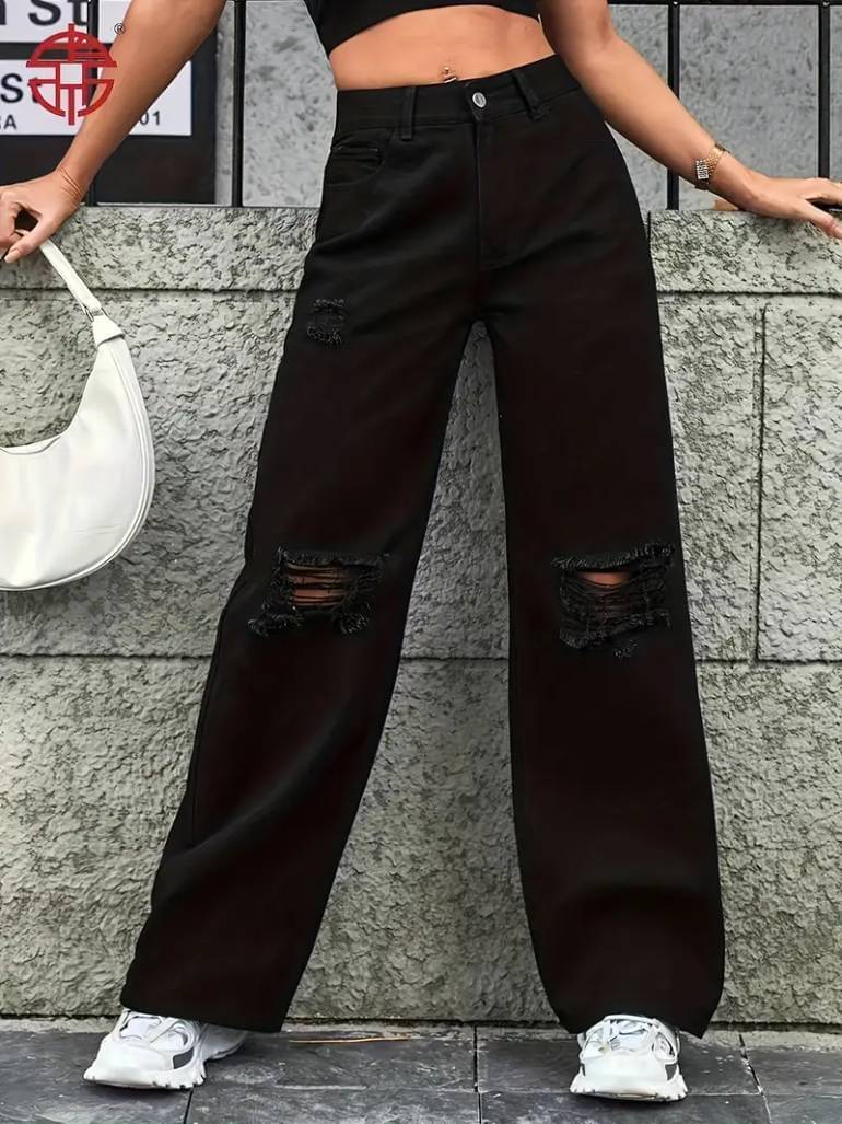     			Ds Fashion Women's Baggy High-Rise Jeans ( Black )