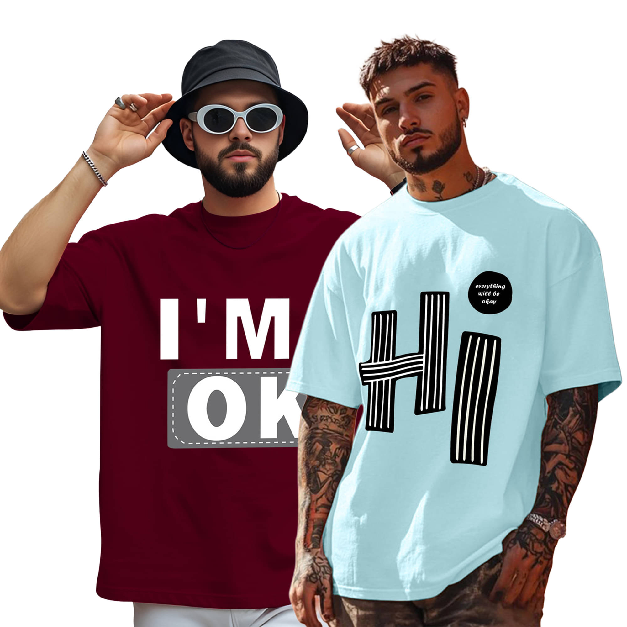 ENITOR Men Cotton Blend Oversized Fit Printed T-Shirt ( Aqua Blue ) ENITOR Men Cotton Blend Oversized Fit Printed T-Shirt ( Aqua Blue )