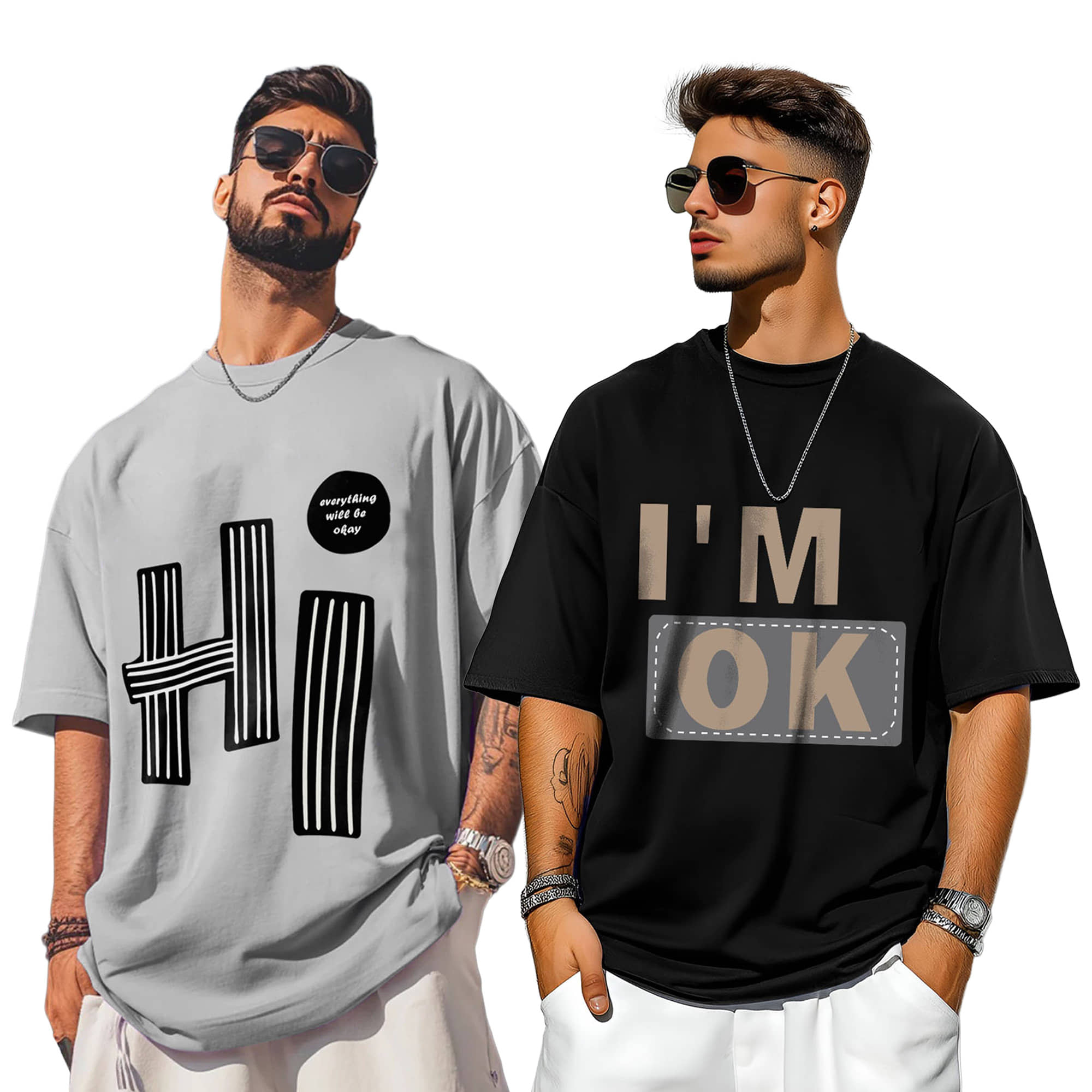 ENITOR Men Cotton Blend Oversized Fit Printed T-Shirt ( Multicolor6 )
