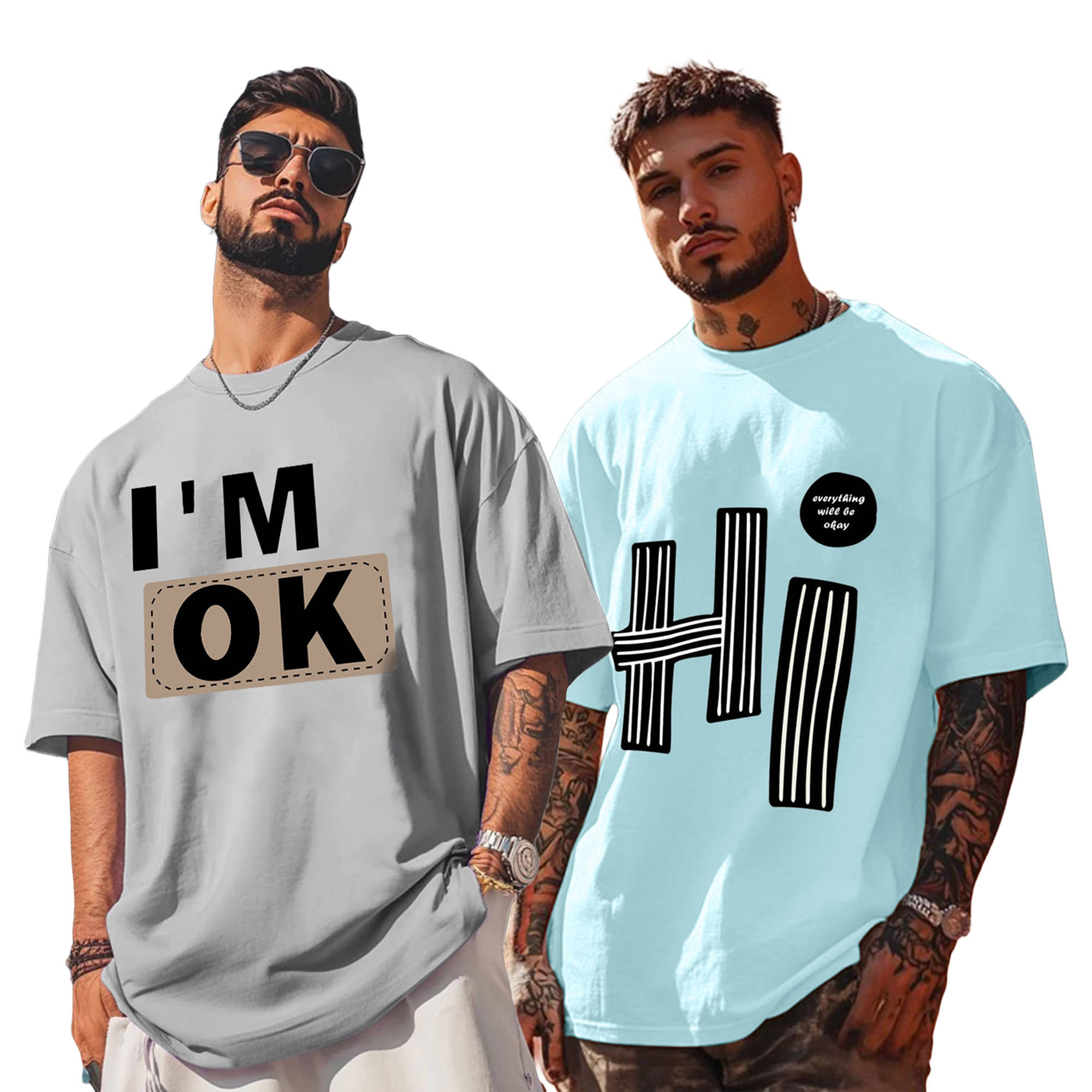     			ENITOR Men Cotton Blend Oversized Fit Printed T-Shirt ( Aqua Blue )