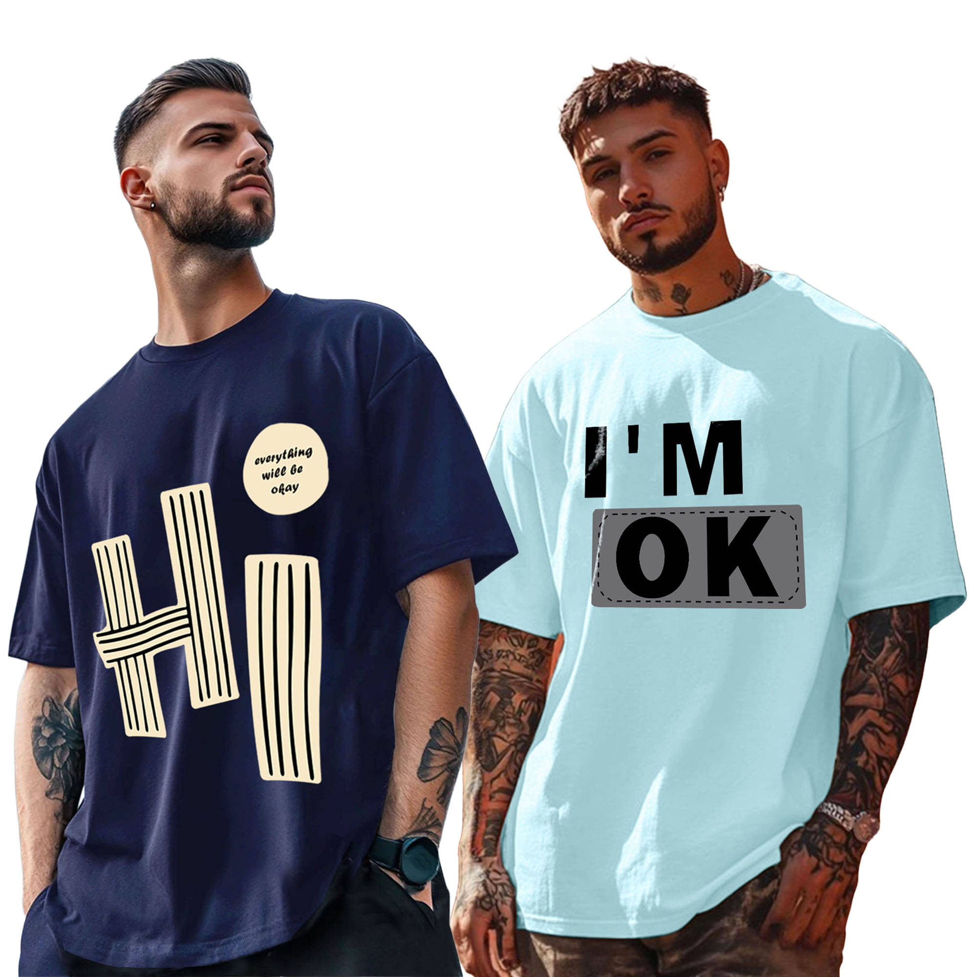 ENITOR Men Cotton Blend Oversized Fit Printed T-Shirt ( Navy ) ENITOR Men Cotton Blend Oversized Fit Printed T-Shirt ( Navy )
