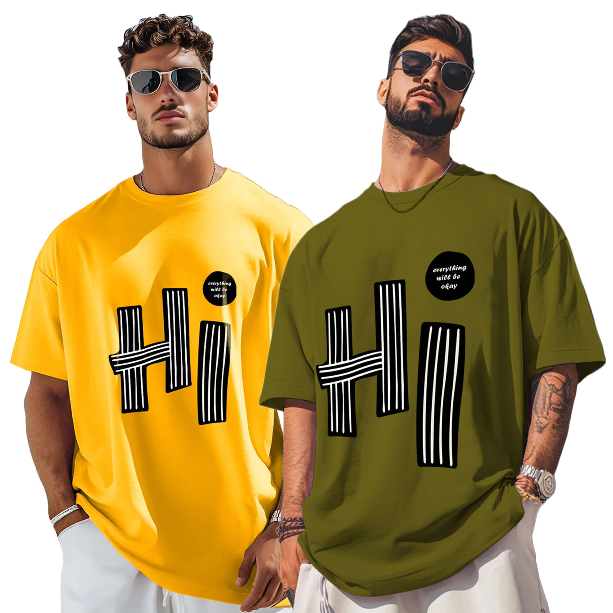     			ENITOR Men Cotton Blend Oversized Fit Printed T-Shirt ( Mustard )