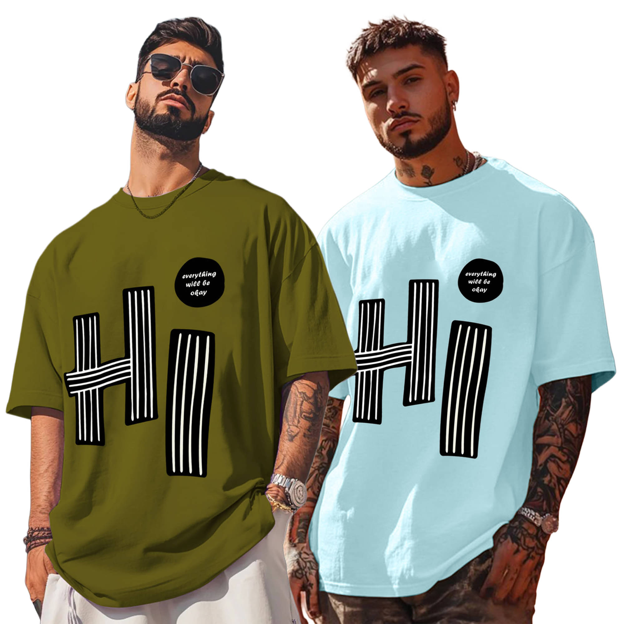     			ENITOR Men Cotton Blend Oversized Fit Printed T-Shirt ( Aqua Blue )