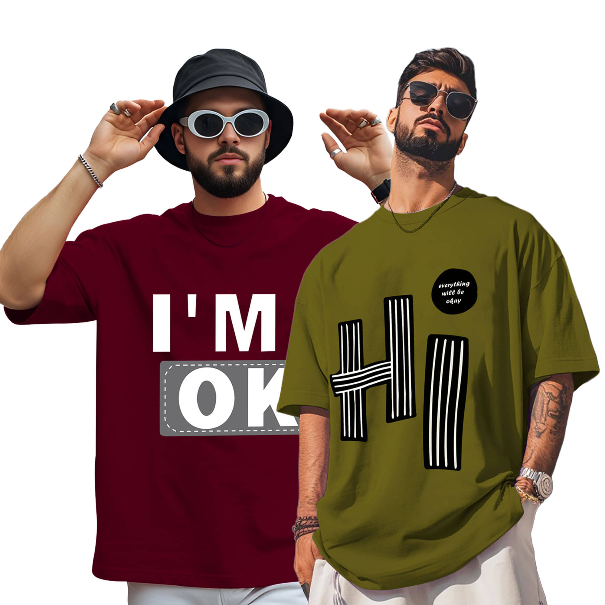 ENITOR Men Cotton Blend Oversized Fit Printed T-Shirt ( Green ) ENITOR Men Cotton Blend Oversized Fit Printed T-Shirt ( Green )