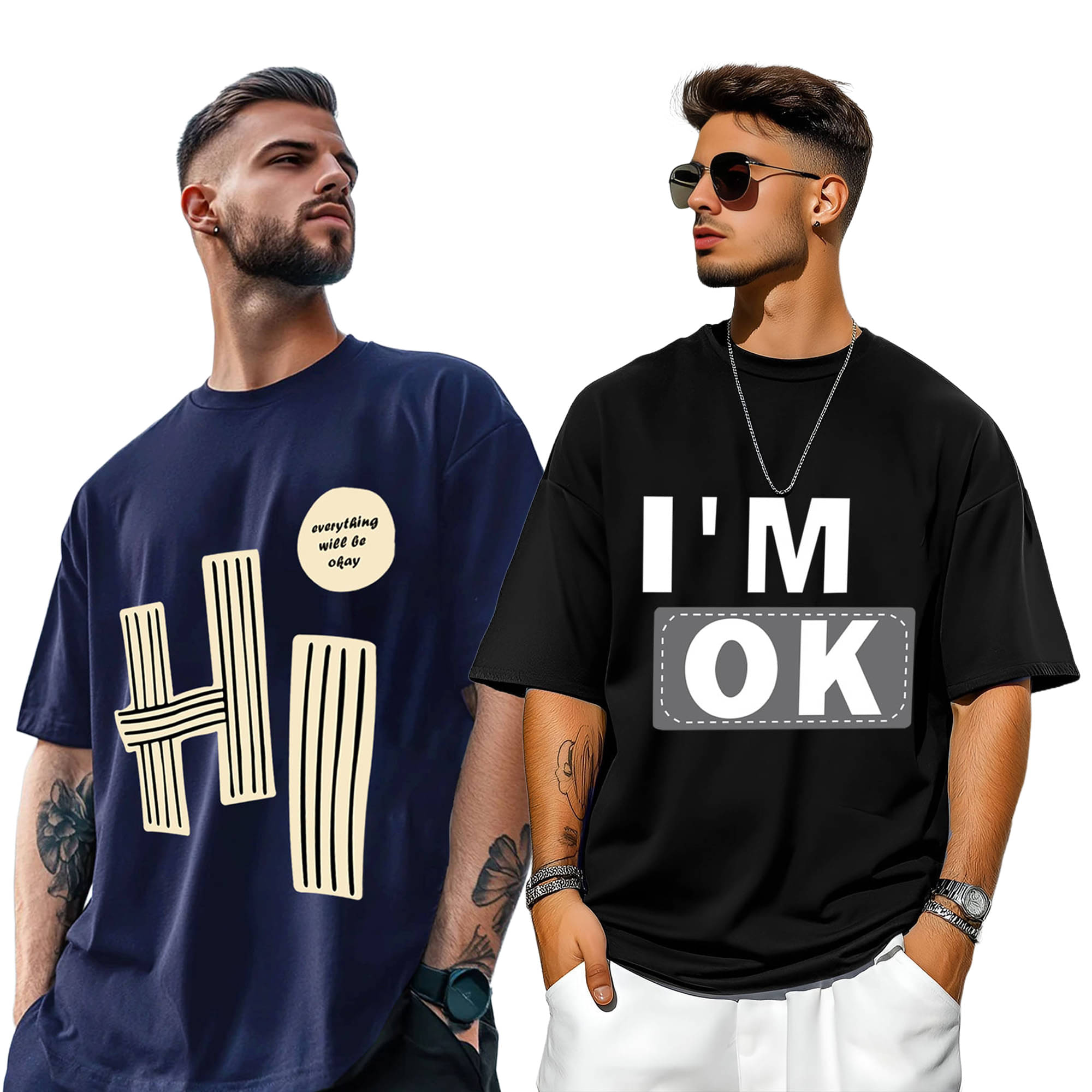     			ENITOR Men Cotton Blend Oversized Fit Printed T-Shirt ( Navy )