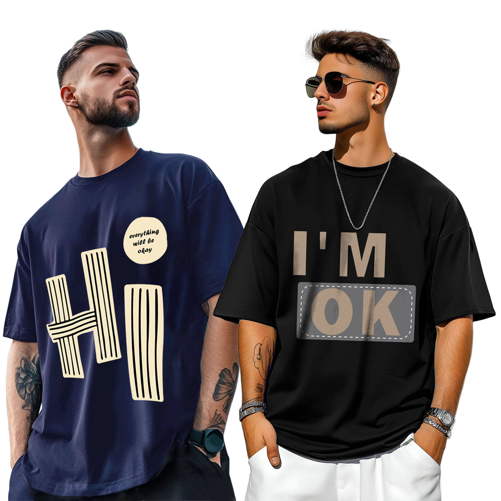     			ENITOR Men Cotton Blend Oversized Fit Printed T-Shirt ( Navy )