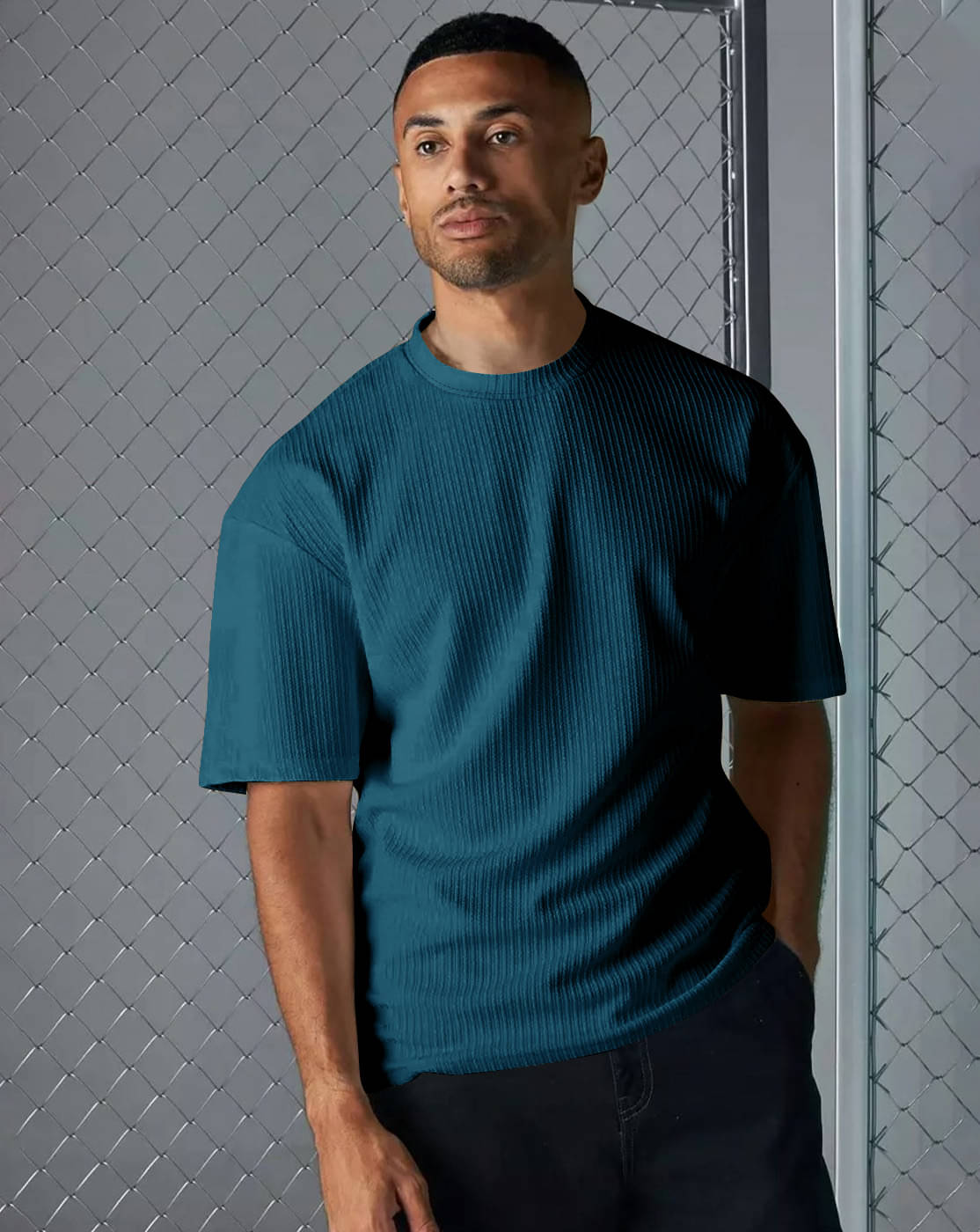     			Eyebogler Men Polyester Oversized Fit Solid T-Shirt ( Teal )