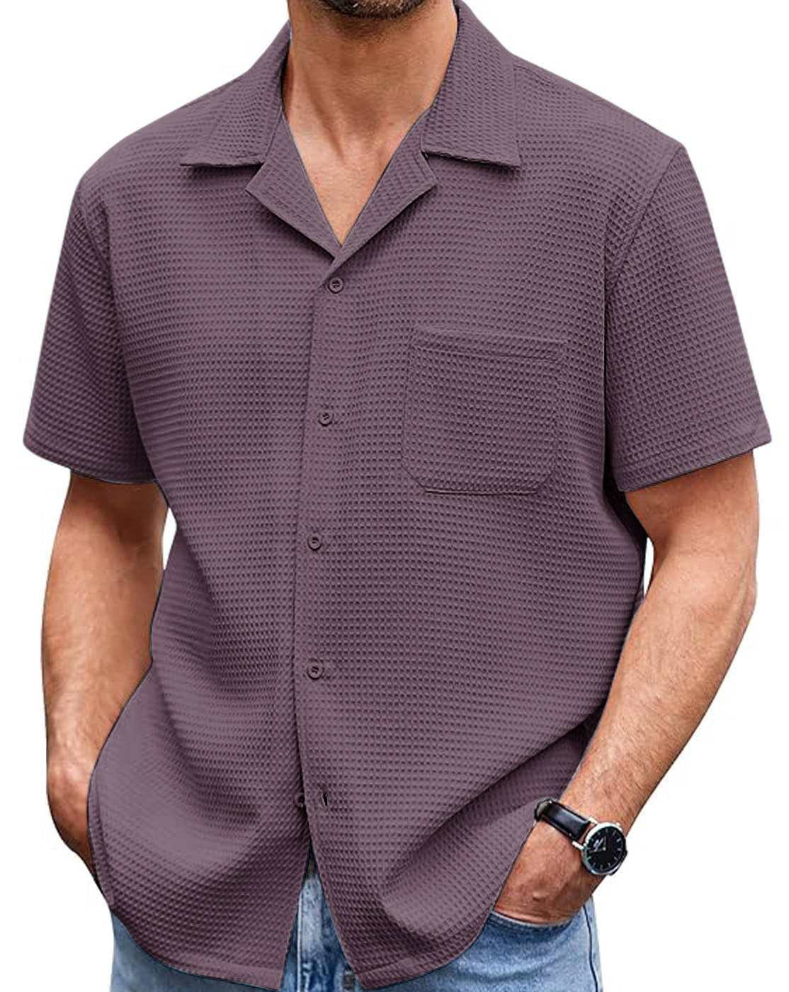 Eyebogler Polyester Relaxed Fit Solids Half Sleeves Men's Casual Shirt - Purple ( Pack of 1 ) Eyebogler Polyester Relaxed Fit Solids Half Sleeves Men's Casual Shirt - Purple ( Pack of 1 )