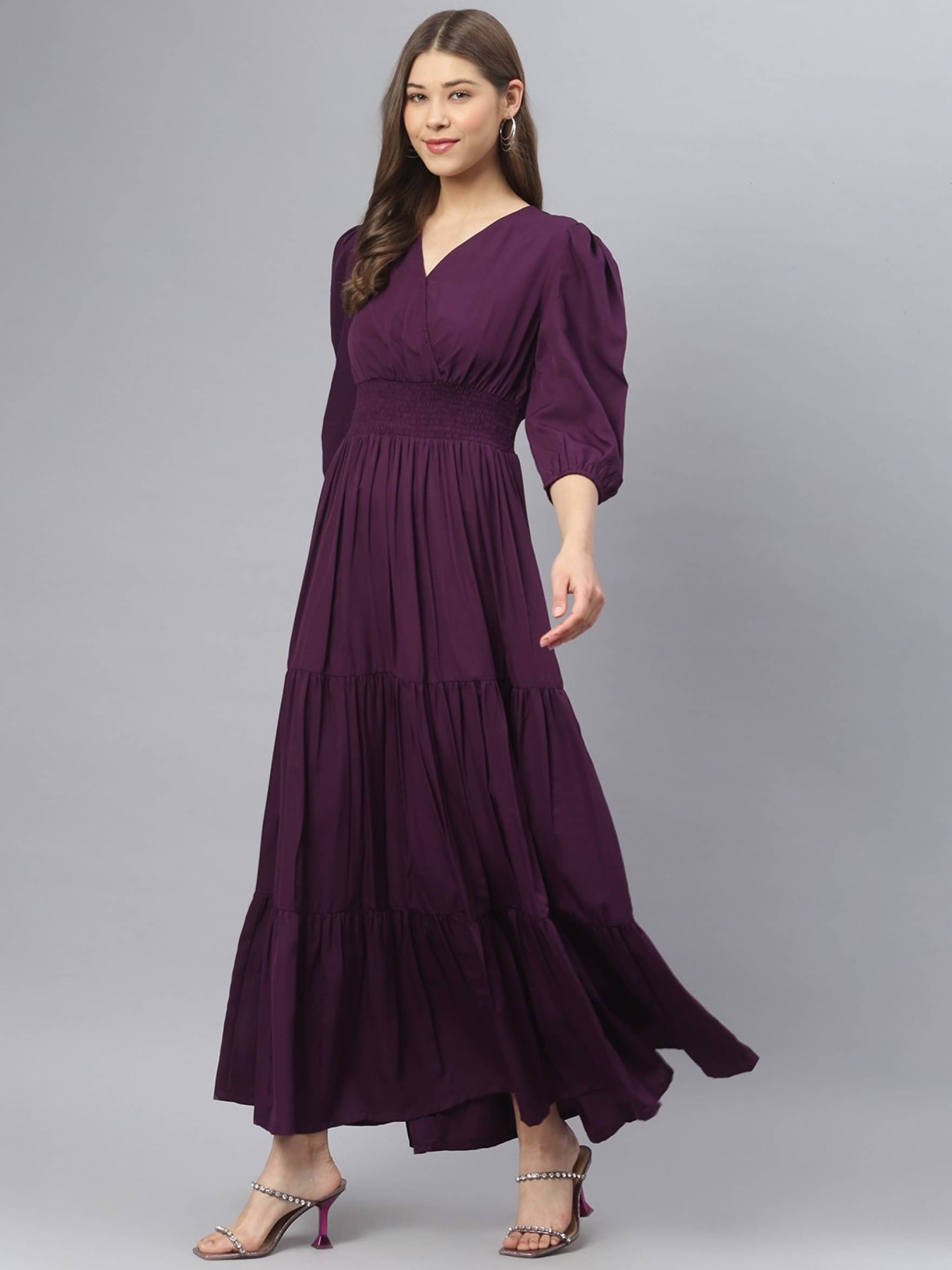 Femvy Women Crepe Solid Fit & Flare Dress ( Wine ) Femvy Women Crepe Solid Fit & Flare Dress ( Wine )