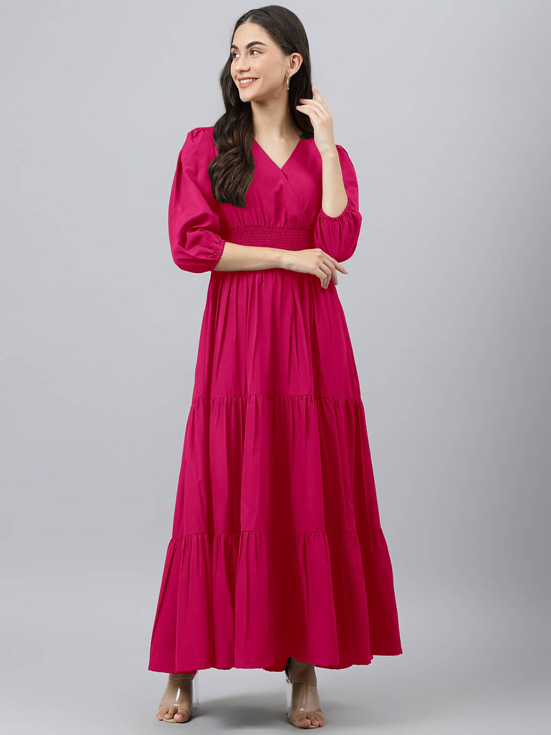     			Femvy Women Crepe Solid Fit & Flare Dress ( Pink )