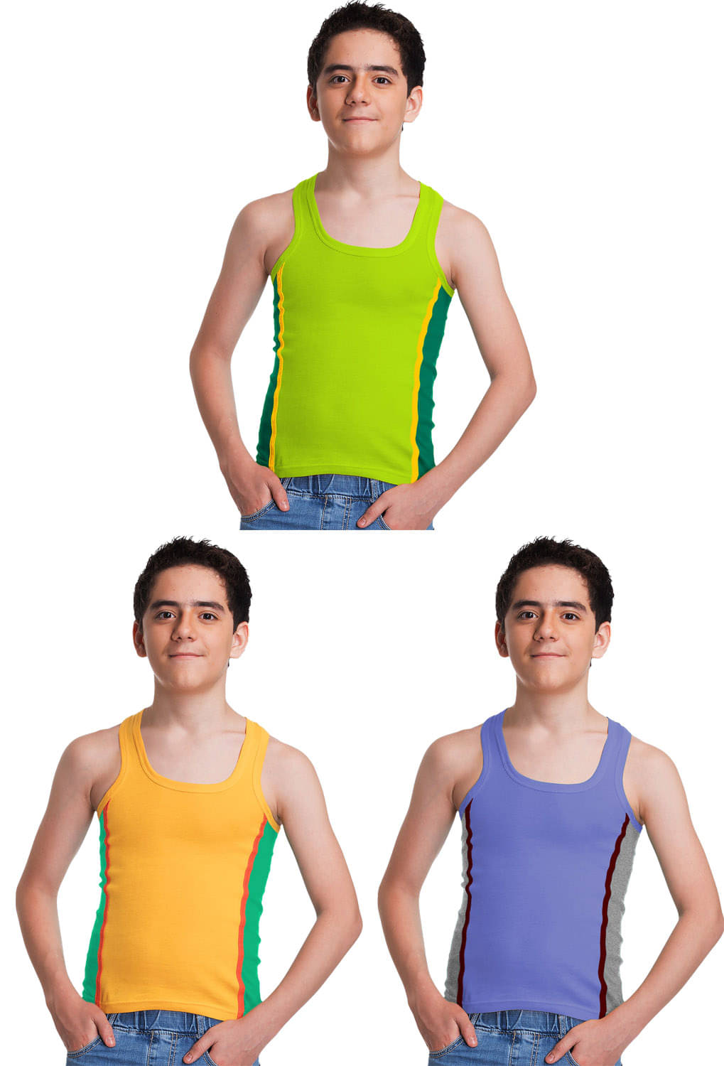 Genx Pack of 3 Boys Cotton Vest ( Multicolor ) Genx Pack of 3 Boys Cotton Vest ( Multicolor )