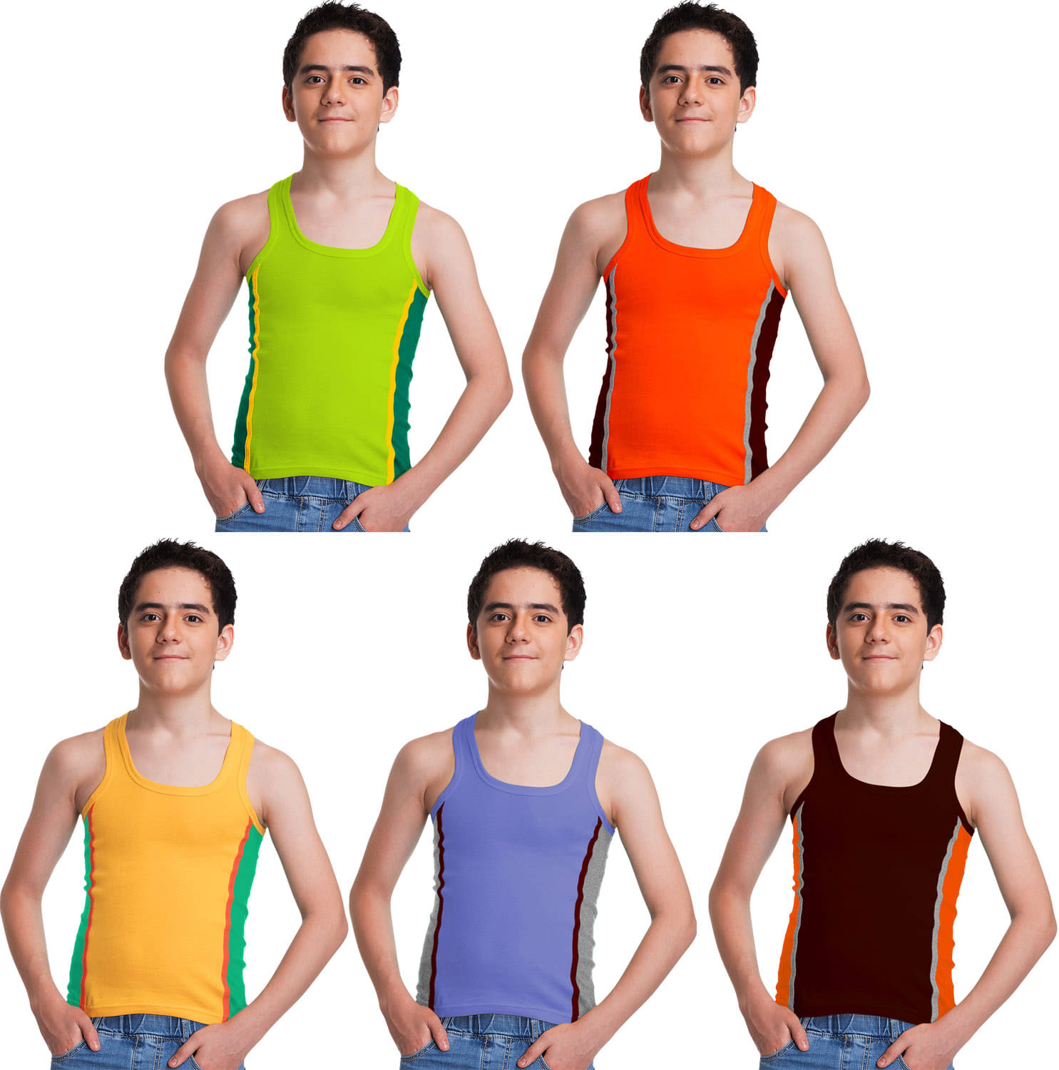 Genx Pack of 5 Boys Cotton Vest ( Multicolor ) Genx Pack of 5 Boys Cotton Vest ( Multicolor )