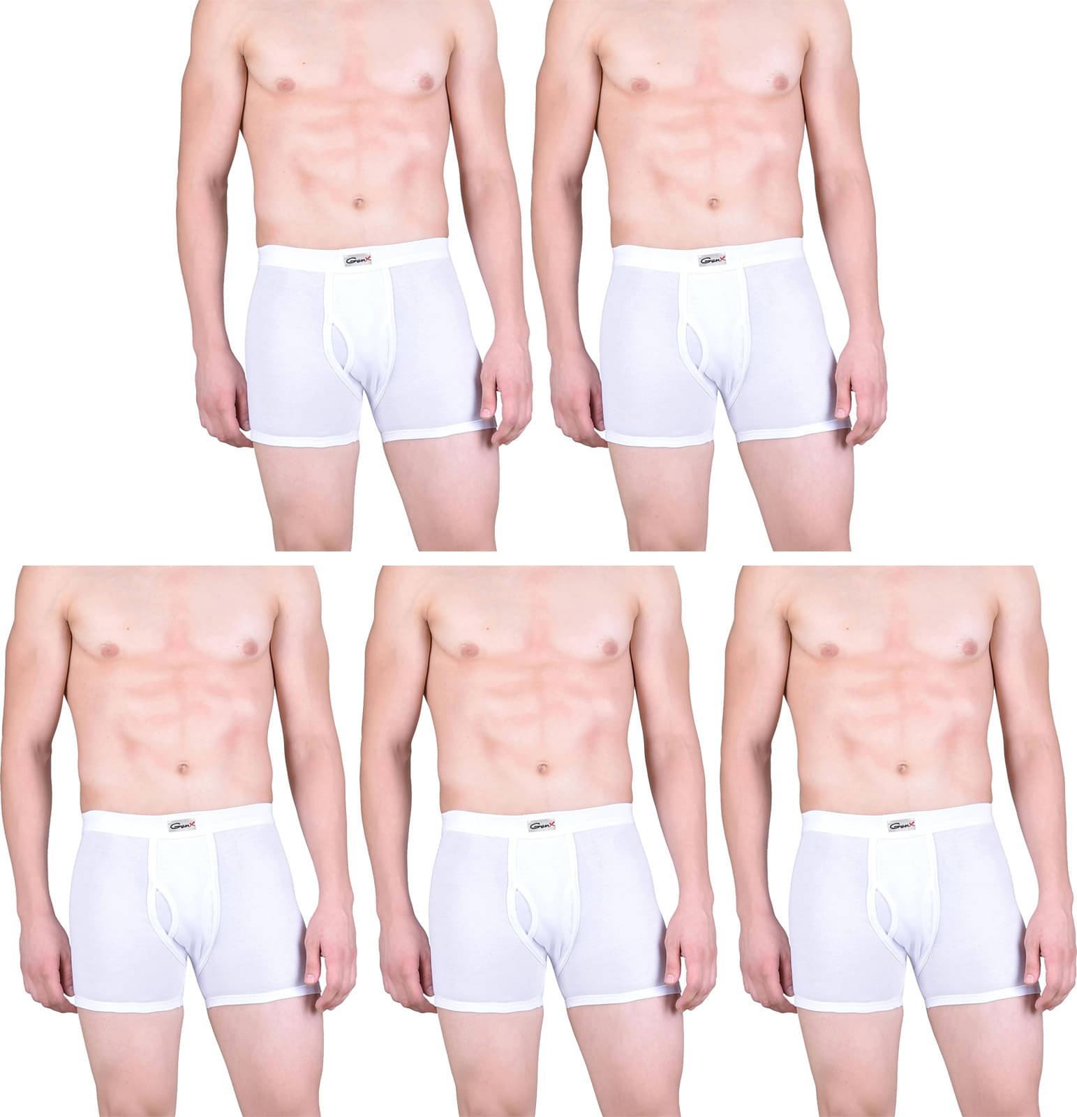 Genx Pack of 5 Cotton Trunks For Men's ( White ) Genx Pack of 5 Cotton Trunks For Men's ( White )