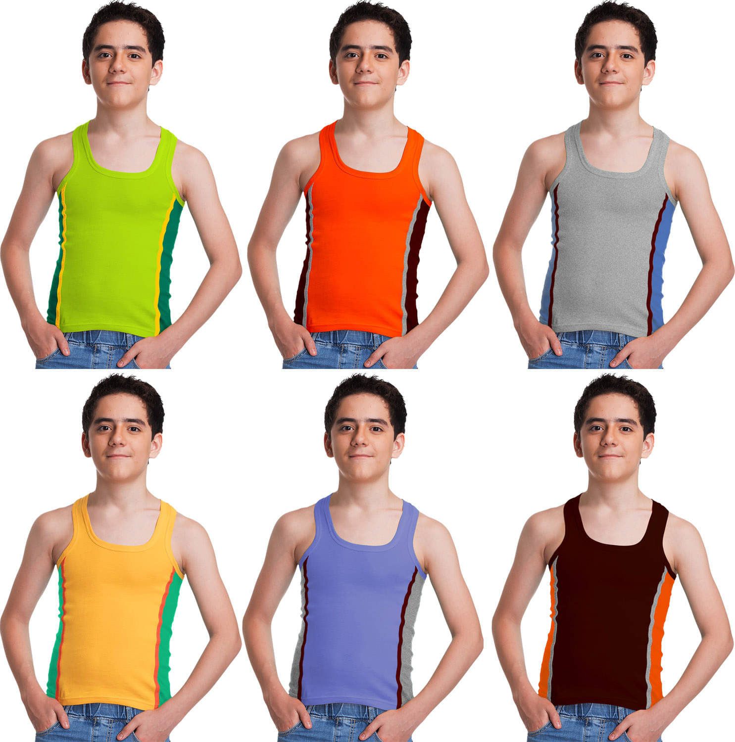 Genx Pack of 6 Boys Cotton Vest ( Multicolor ) Genx Pack of 6 Boys Cotton Vest ( Multicolor )
