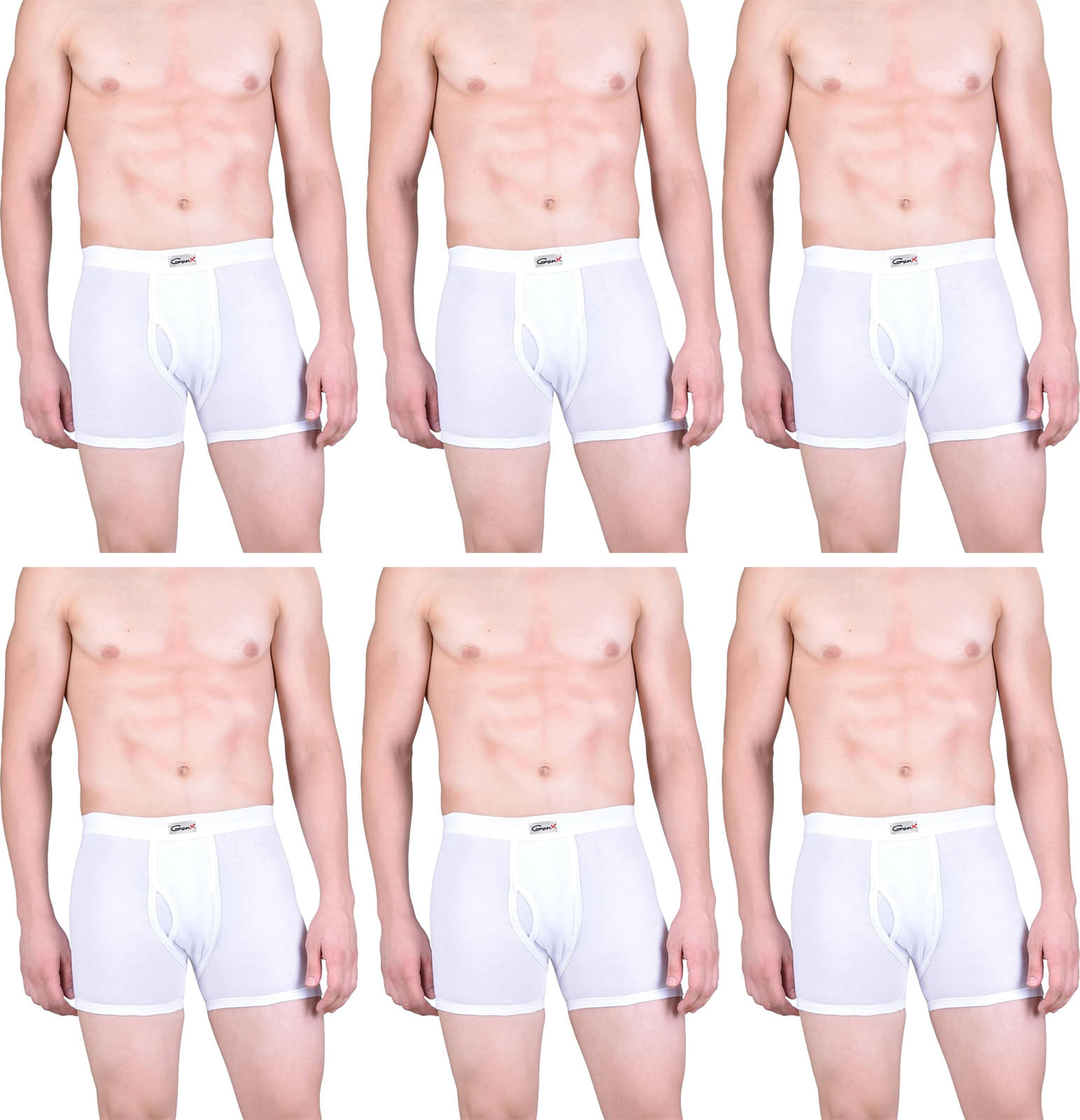 Genx Pack of 6 Cotton Trunks For Men's ( White ) Genx Pack of 6 Cotton Trunks For Men's ( White )