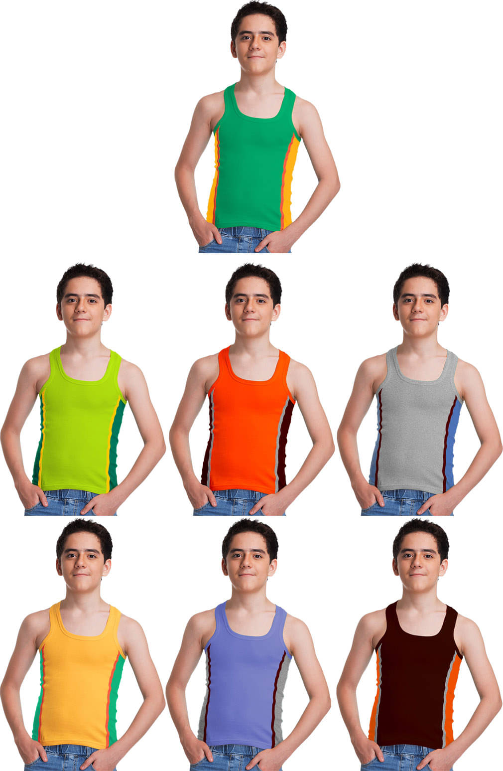     			Genx Pack of 7 Boys Cotton Vest ( Multicolor )