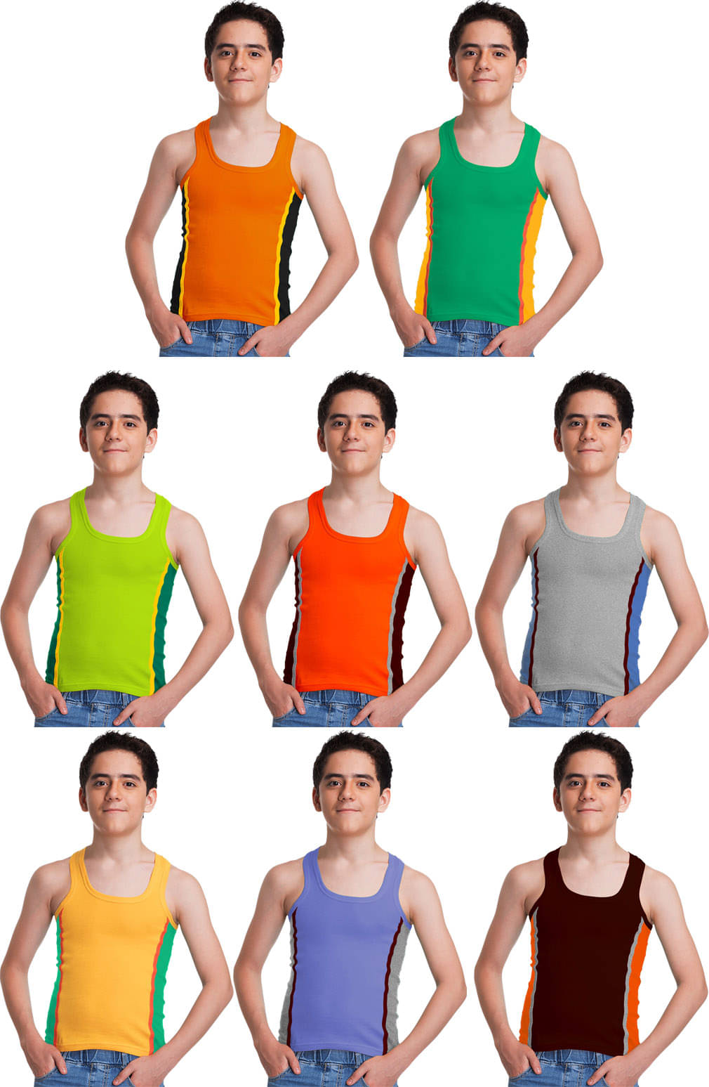 Genx Pack of 8 Boys Cotton Vest ( Multicolor ) Genx Pack of 8 Boys Cotton Vest ( Multicolor )