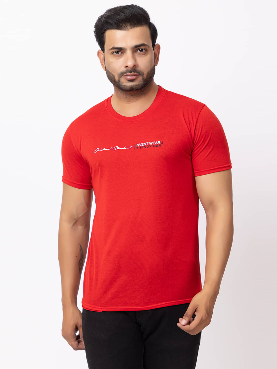     			HANABY Men Cotton Blend Regular Fit Printed T-Shirt ( Red )