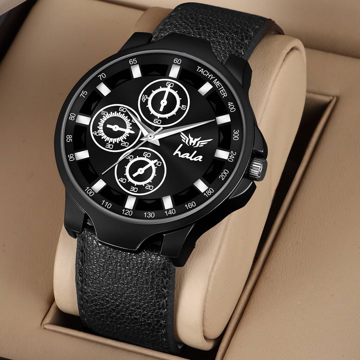     			Hala Black Leather Analog Men's Watch