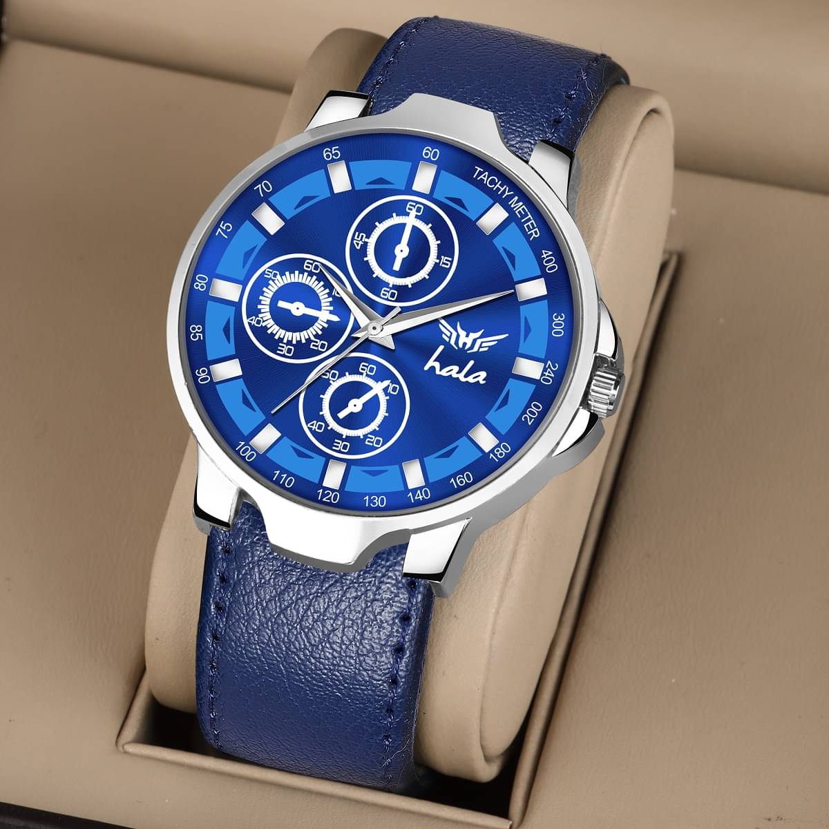     			Hala Blue Leather Analog Men's Watch