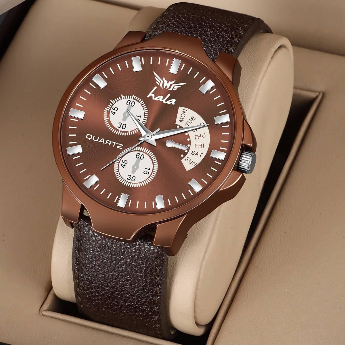     			Hala Brown Leather Analog Men's Watch