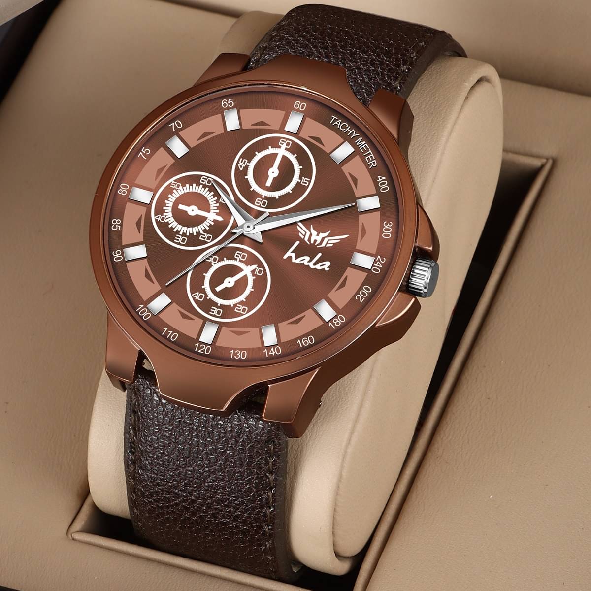     			Hala Brown Leather Analog Men's Watch