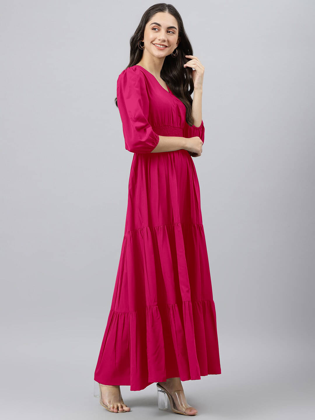 JASH CREATION Women Crepe Solid Fit & Flare Dress ( Pink ) JASH CREATION Women Crepe Solid Fit & Flare Dress ( Pink )