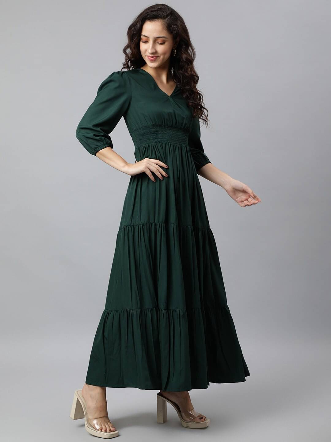     			JASH CREATION Women Crepe Solid Fit & Flare Dress ( Green )