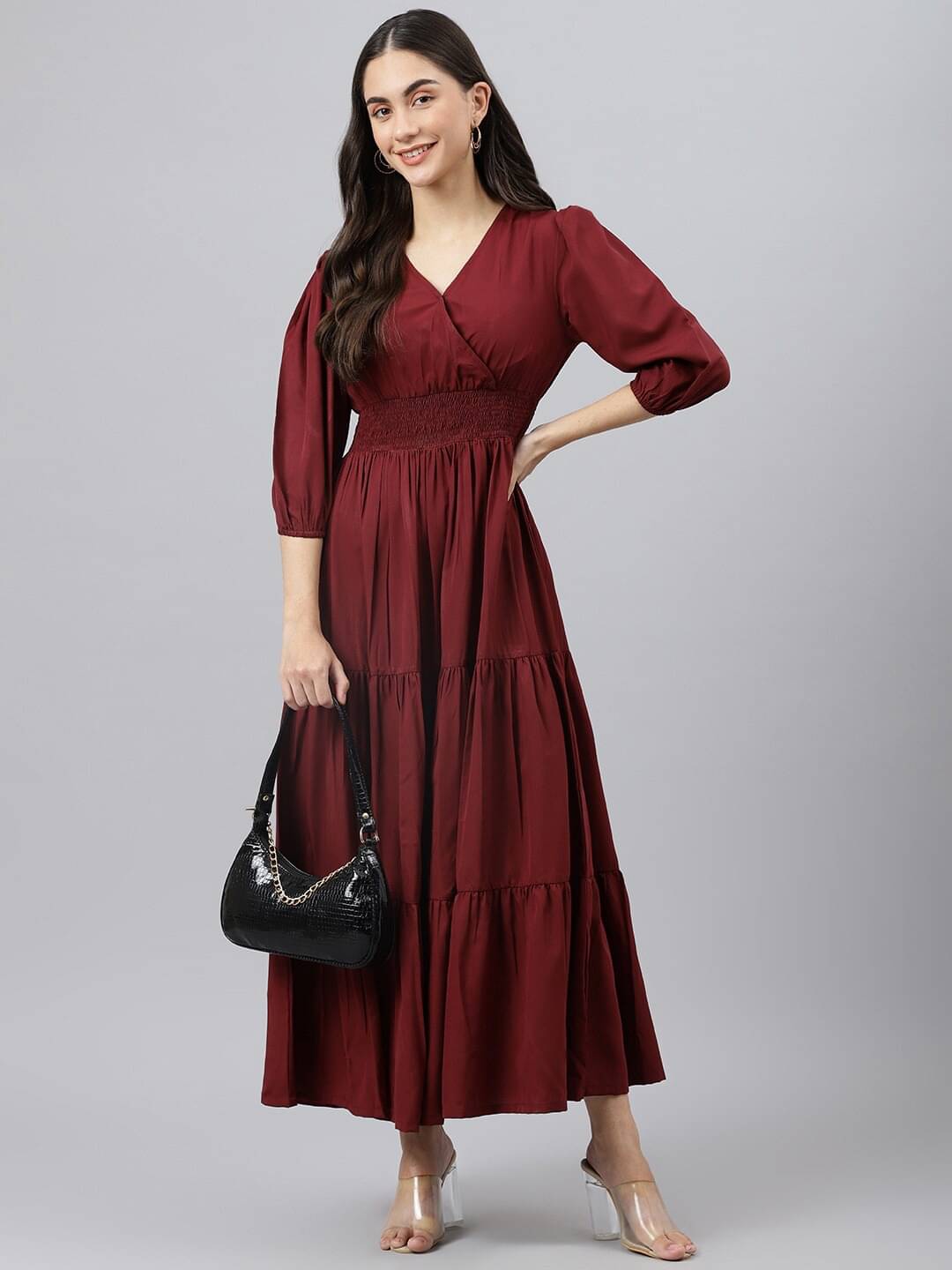     			JASH CREATION Women Crepe Solid Fit & Flare Dress ( Maroon )