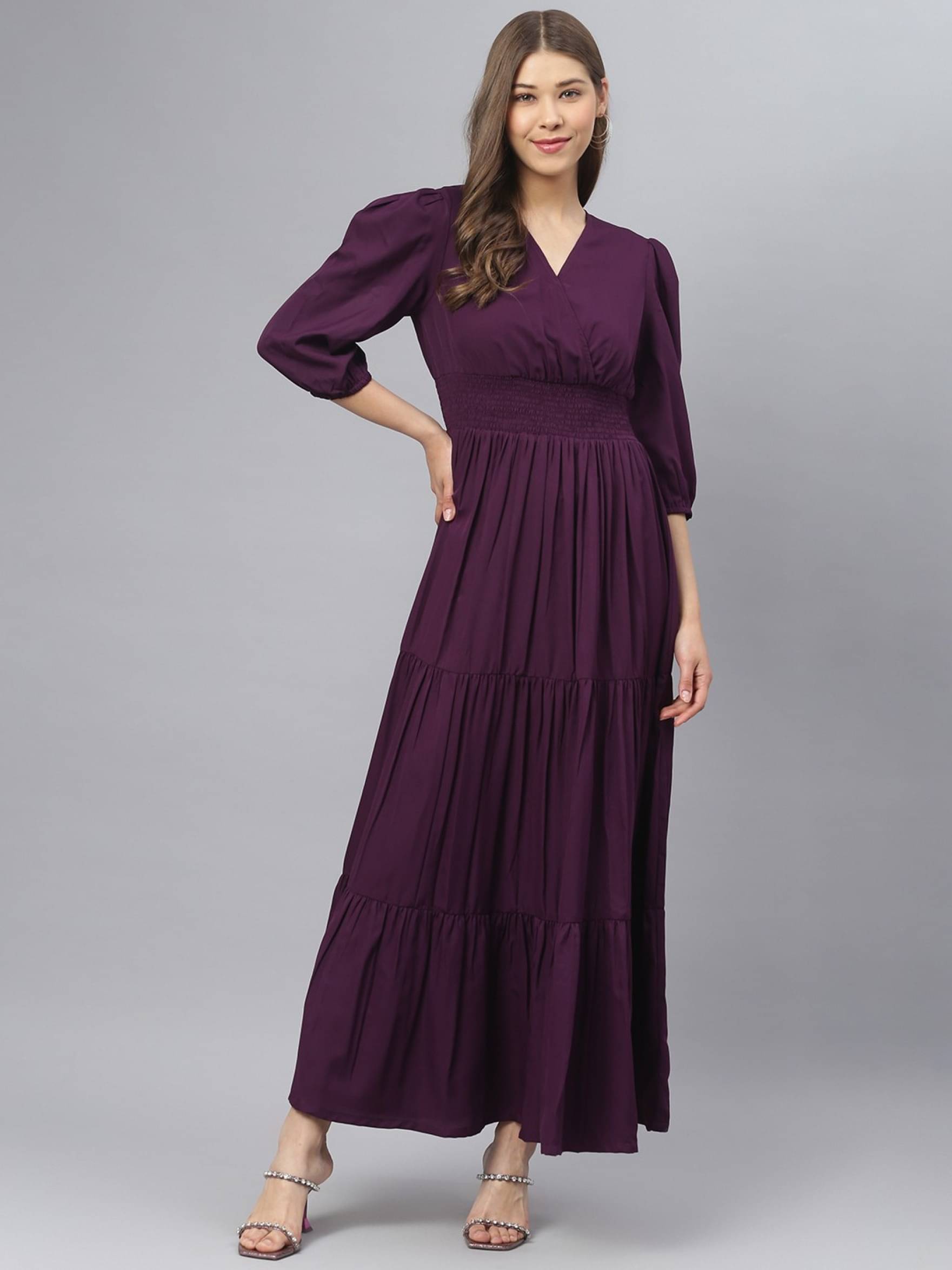     			JASH CREATION Women Crepe Solid Fit & Flare Dress ( Wine )