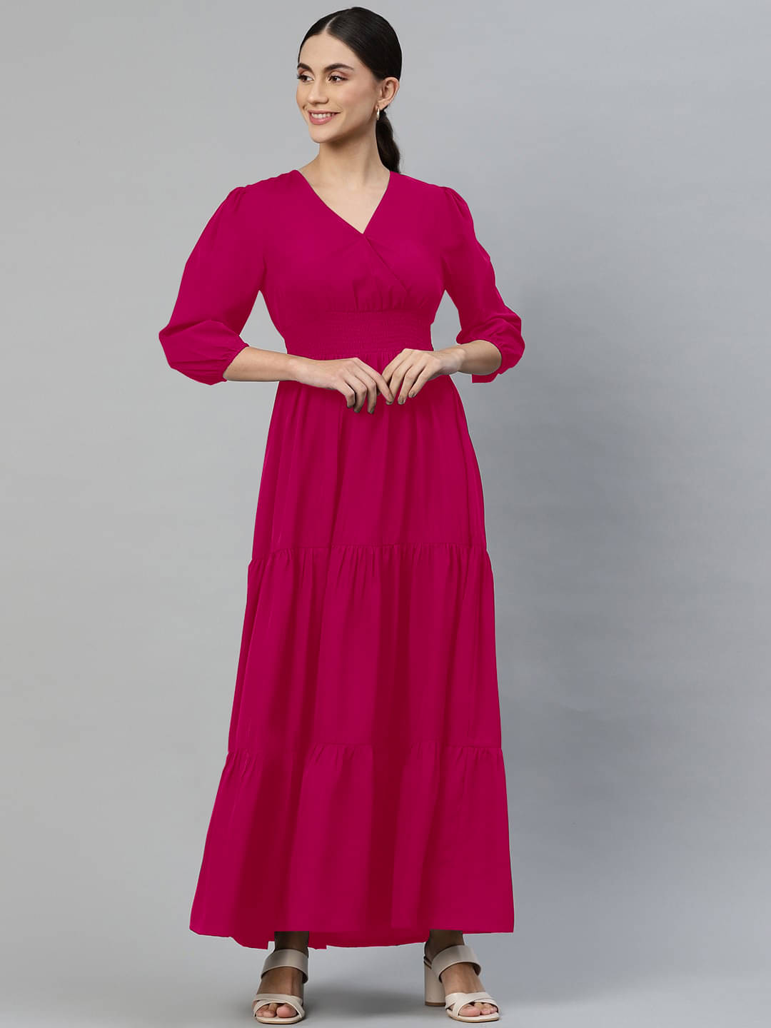 JASH CREATION Women Crepe Solid Fit & Flare Dress ( Pink ) JASH CREATION Women Crepe Solid Fit & Flare Dress ( Pink )