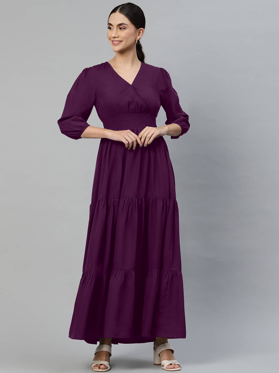 JASH CREATION Women Crepe Solid Fit & Flare Dress ( Wine ) JASH CREATION Women Crepe Solid Fit & Flare Dress ( Wine )