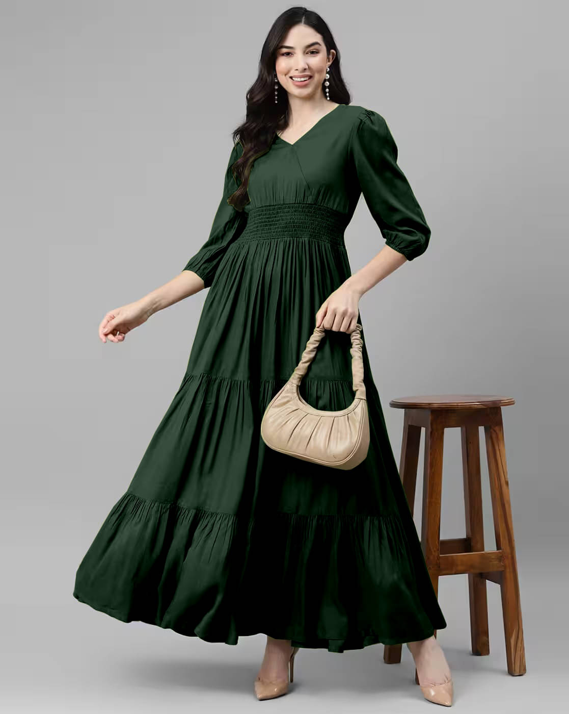 JASH CREATION Women Crepe Solid Fit & Flare Dress ( Green ) JASH CREATION Women Crepe Solid Fit & Flare Dress ( Green )
