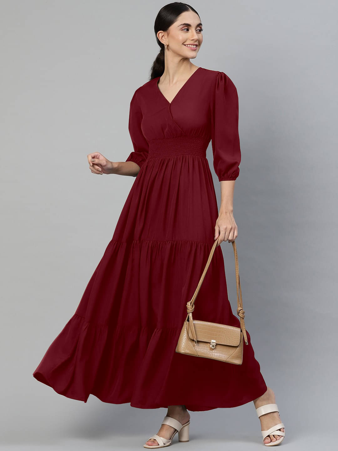     			JASH CREATION Women Crepe Solid Fit & Flare Dress ( Maroon )