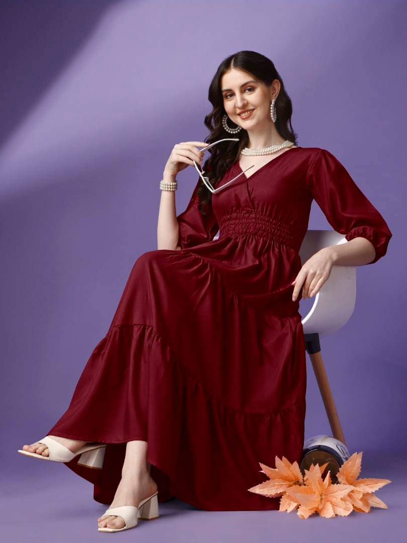     			JASH CREATION Women Crepe Solid Fit & Flare Dress ( Maroon )