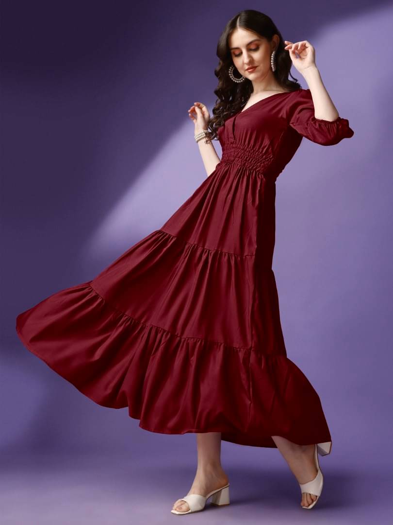     			JASH CREATION Women Crepe Solid Fit & Flare Dress ( Maroon )