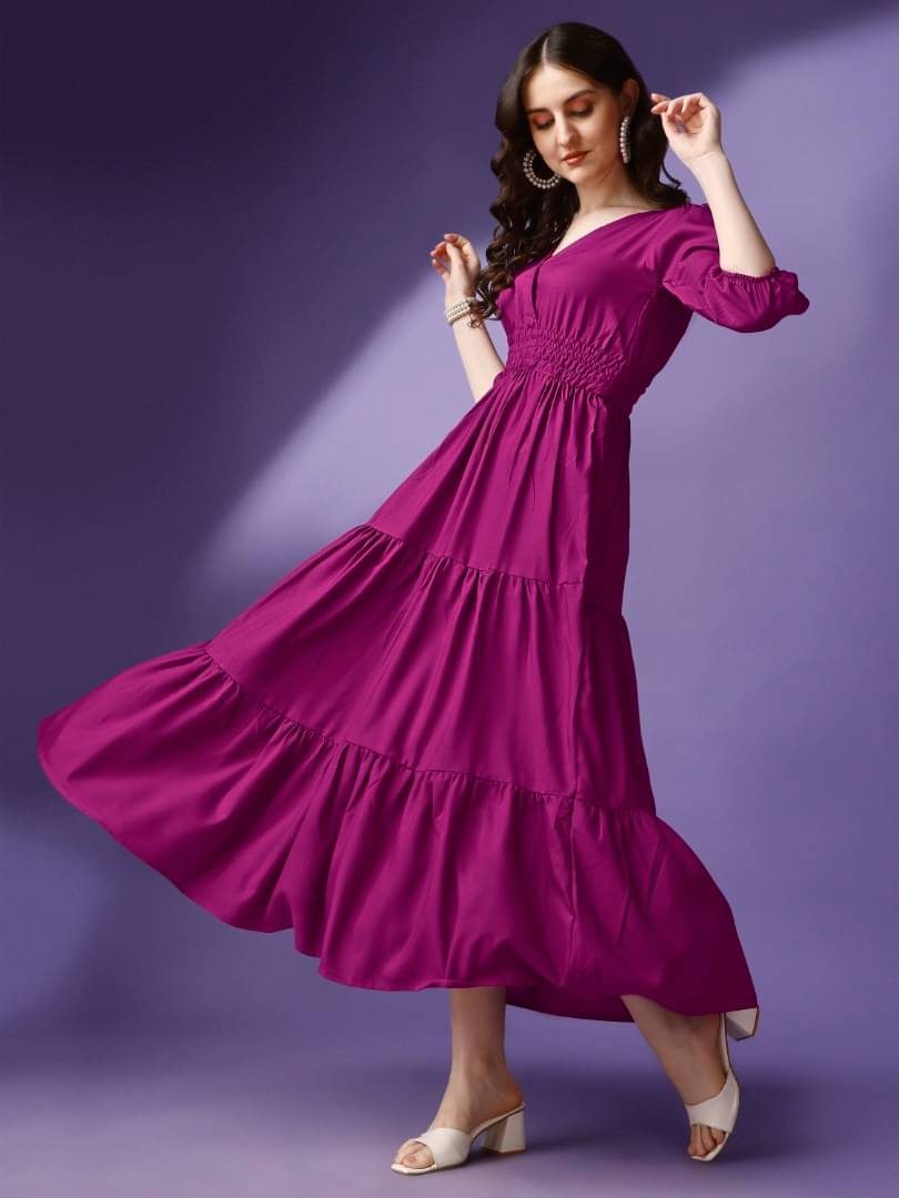 JASH CREATION Women Crepe Solid Fit & Flare Dress ( Wine ) JASH CREATION Women Crepe Solid Fit & Flare Dress ( Wine )