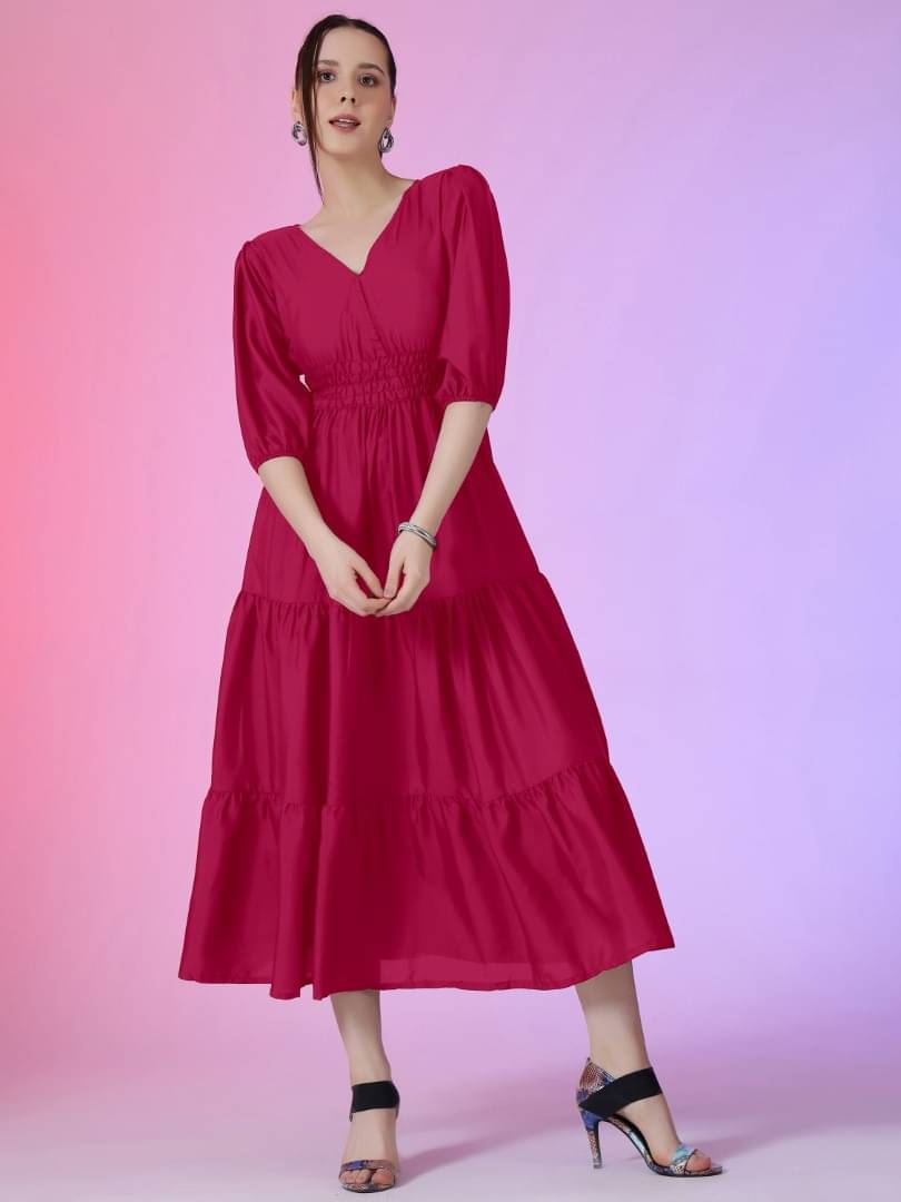     			JASH CREATION Women Crepe Solid Fit & Flare Dress ( Pink )